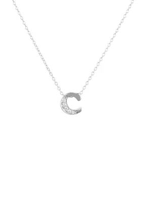 Diamond Initial Letter Pendant Necklace Silver C