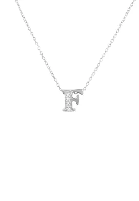 Diamond Initial Letter Pendant Necklace Silver F