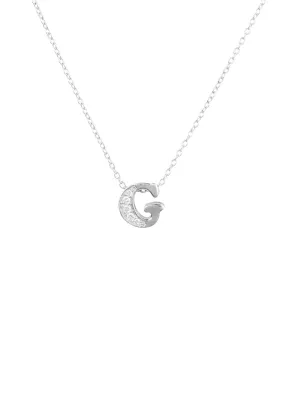 Diamond Initial Letter Pendant Necklace Silver G