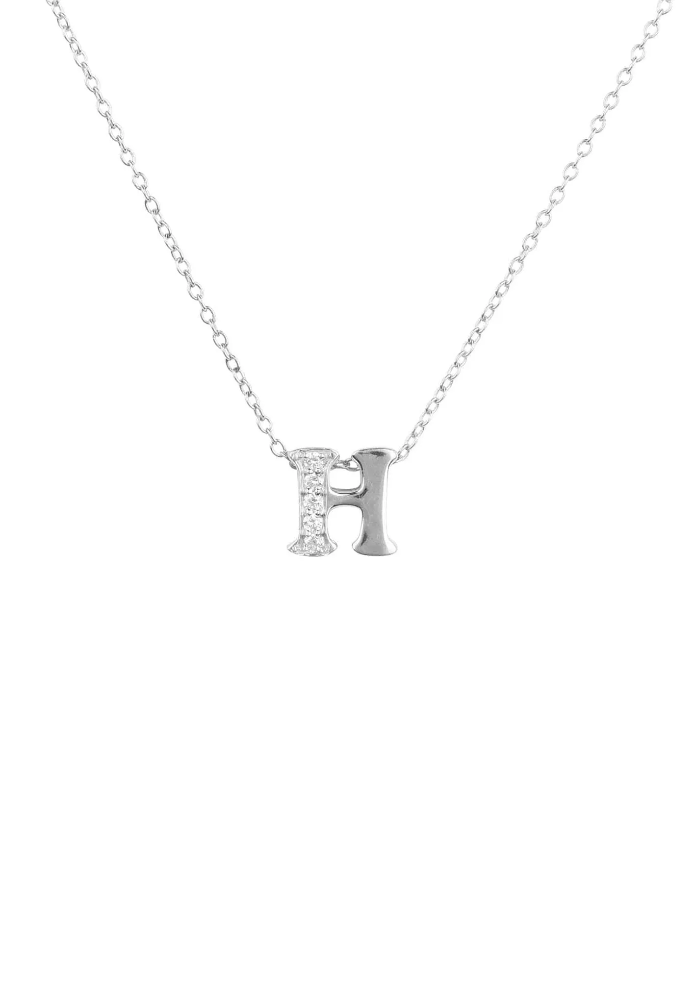 Diamond Initial Letter Pendant Necklace Silver H