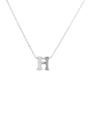 Diamond Initial Letter Pendant Necklace Silver H