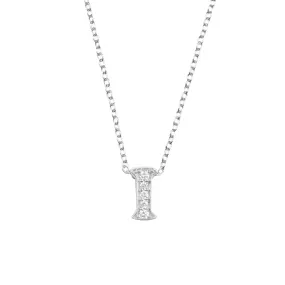 Diamond Initial Letter Pendant Necklace Silver I