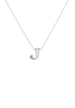 Diamond Initial Letter Pendant Necklace Silver J