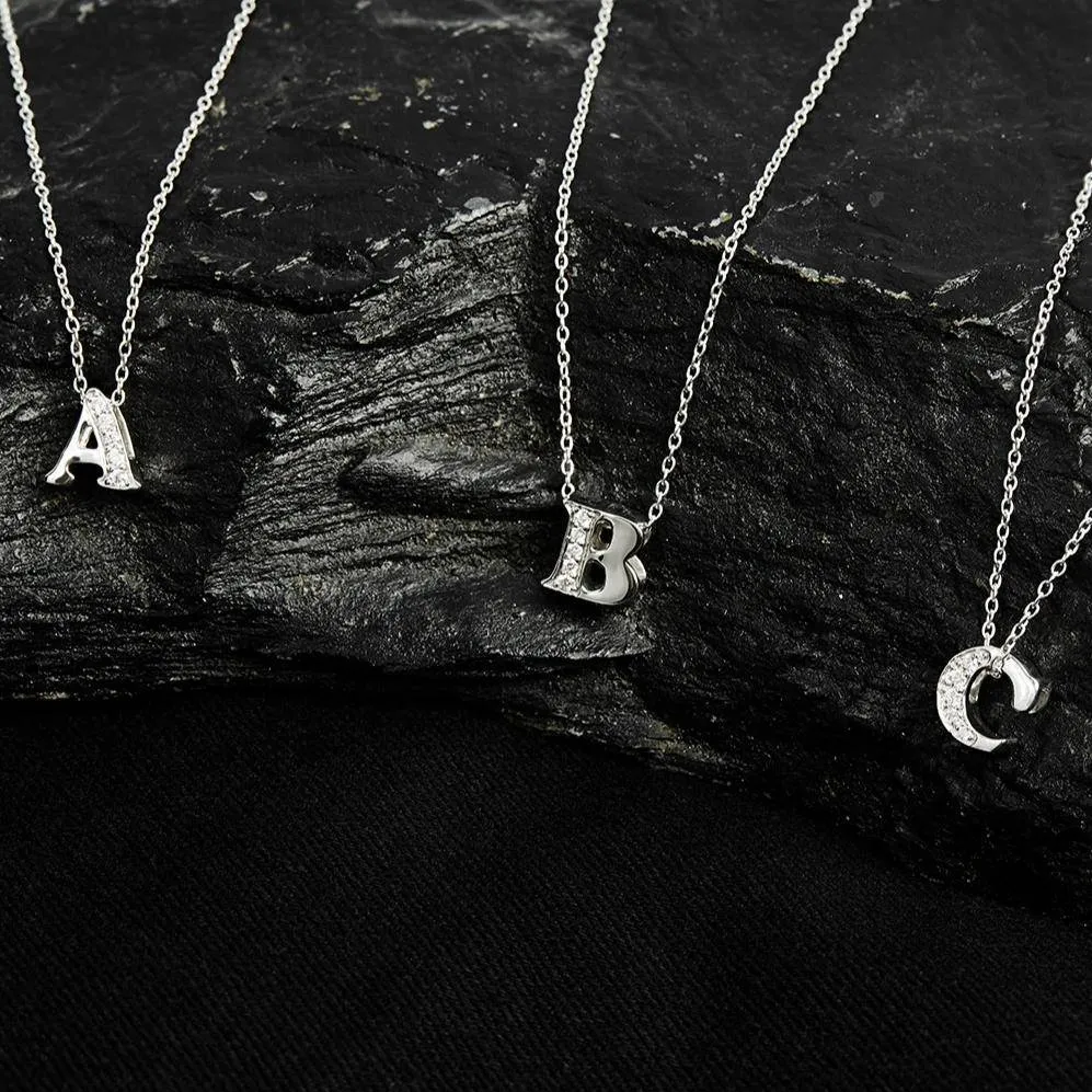 Diamond Initial Letter Pendant Necklace Silver K