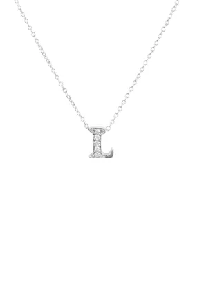 Diamond Initial Letter Pendant Necklace Silver L