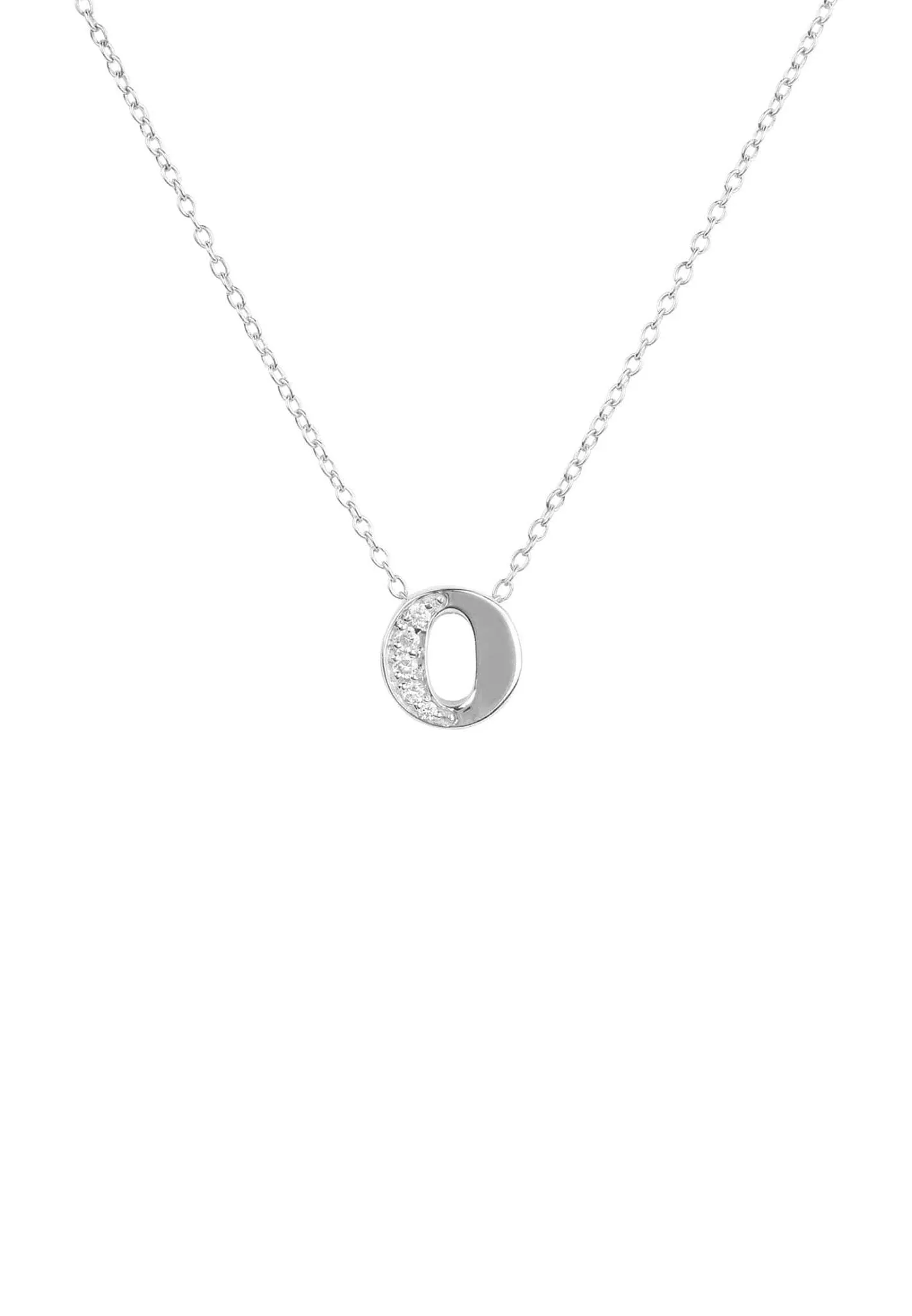 Diamond Initial Letter Pendant Necklace Silver O