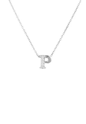 Diamond Initial Letter Pendant Necklace Silver P