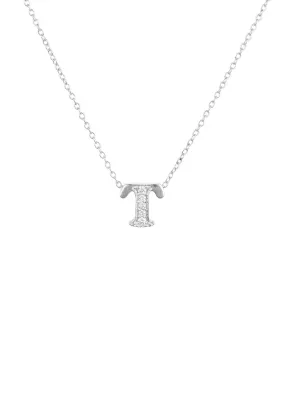 Diamond Initial Letter Pendant Necklace Silver T