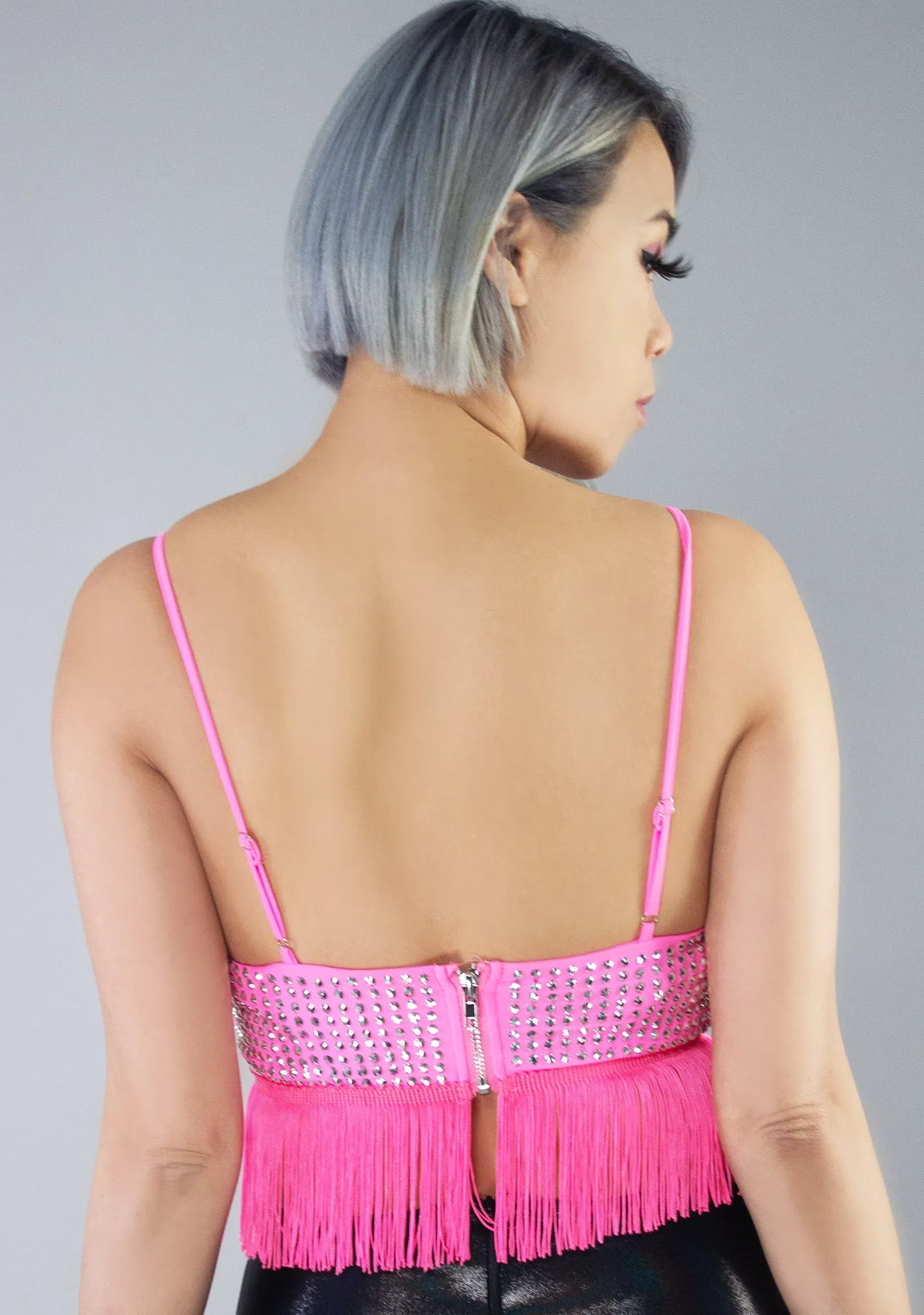 Dollhouse Disco Rhinestone Fringe Crop Top