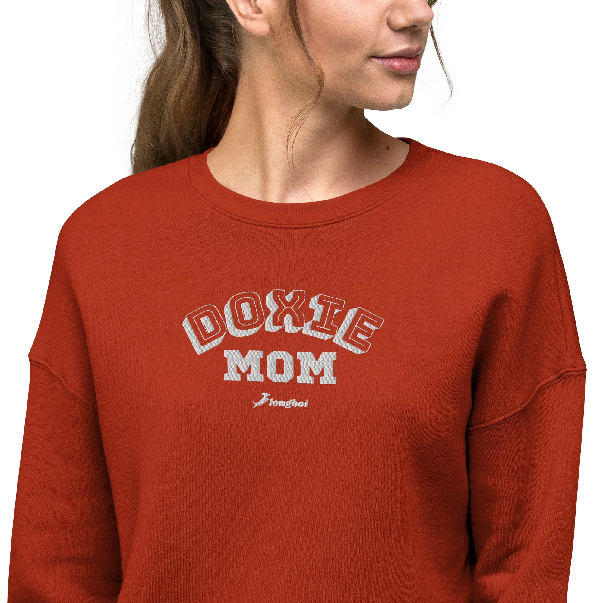 Doxie Mom Embroidered College Crop Sweatshirt