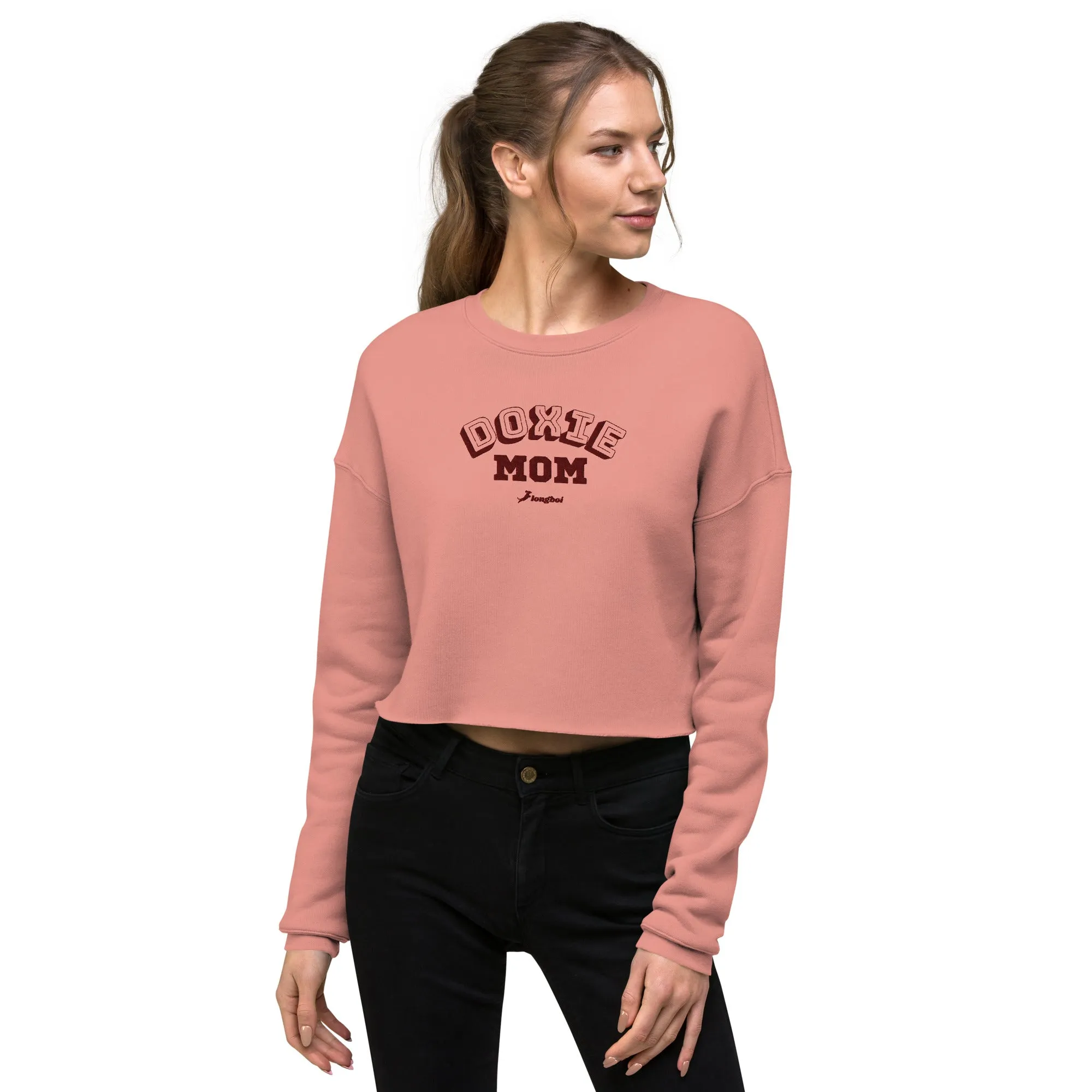 Doxie Mom Embroidered College Crop Sweatshirt