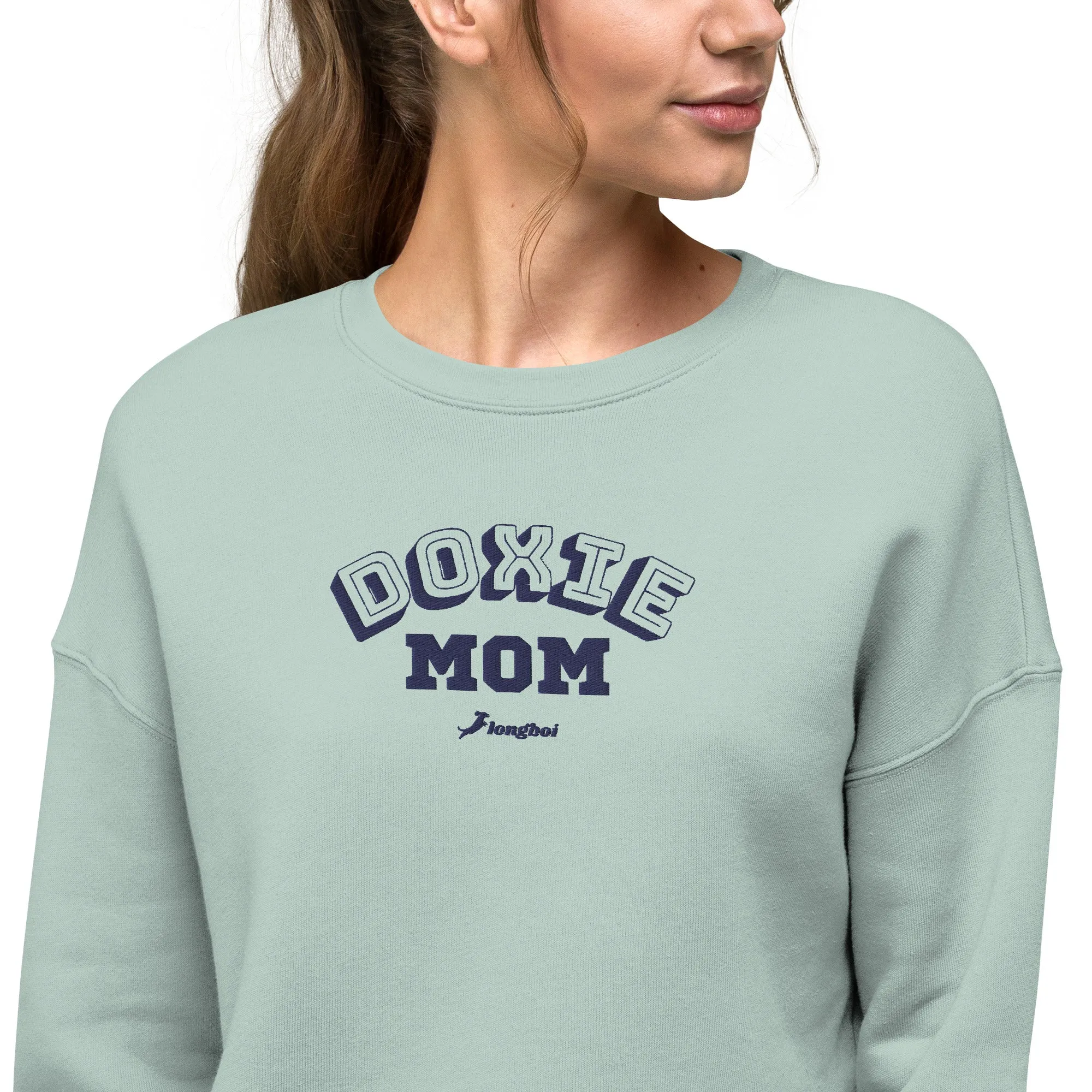 Doxie Mom Embroidered College Crop Sweatshirt