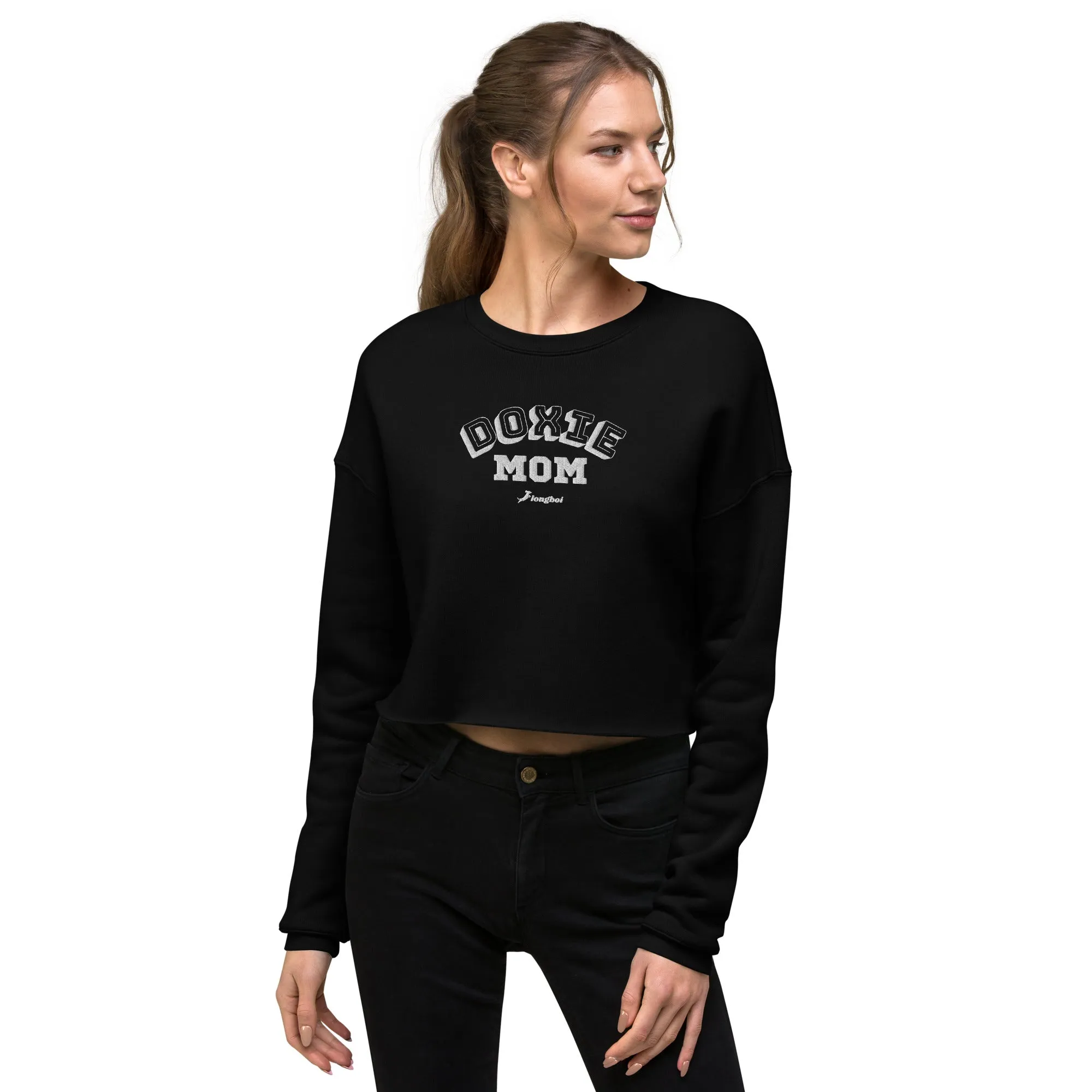 Doxie Mom Embroidered College Crop Sweatshirt