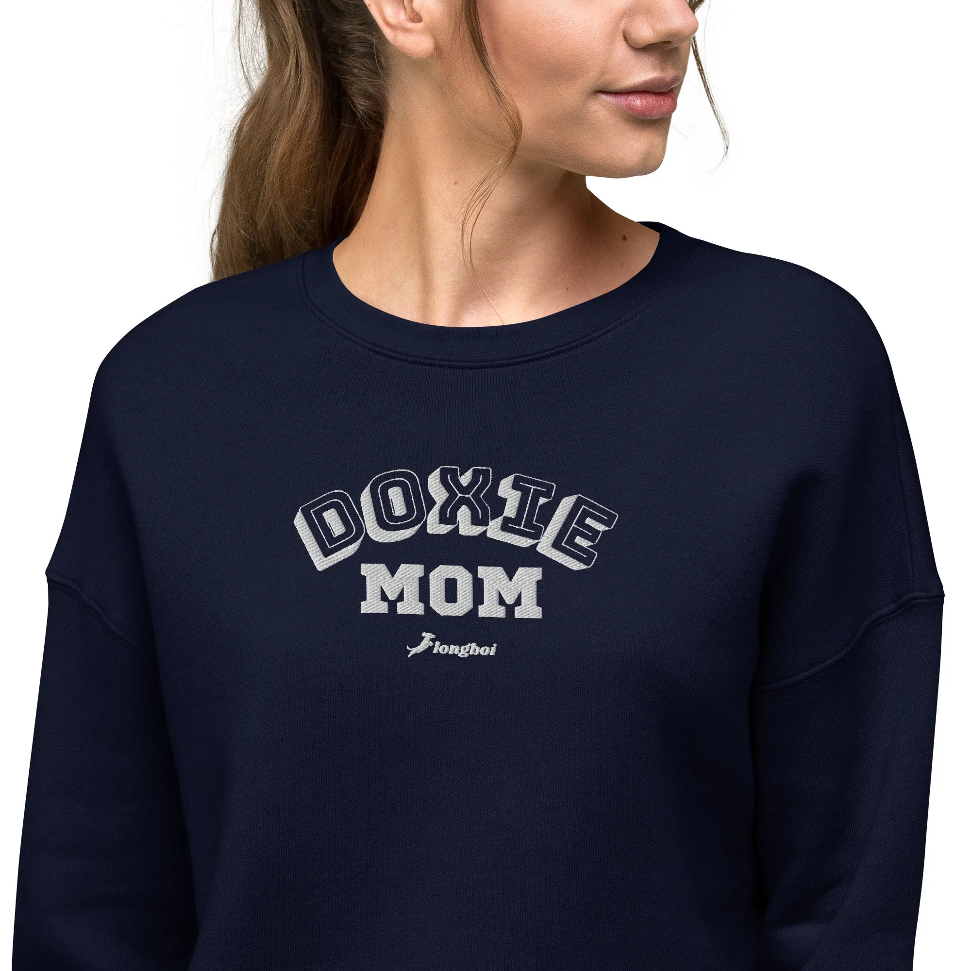 Doxie Mom Embroidered College Crop Sweatshirt