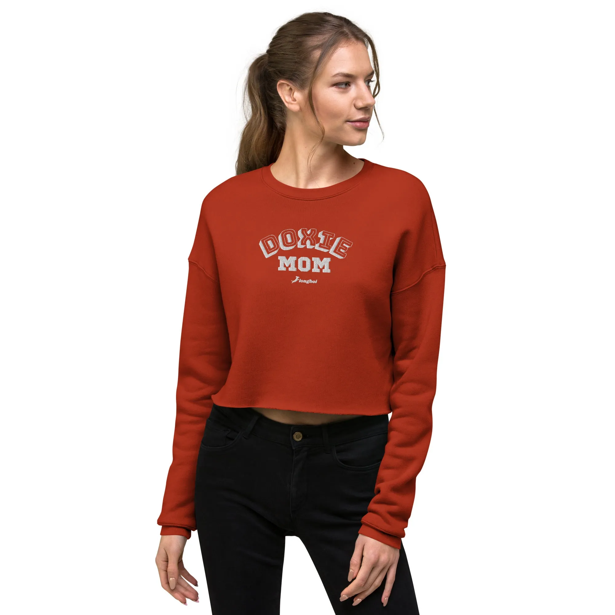 Doxie Mom Embroidered College Crop Sweatshirt