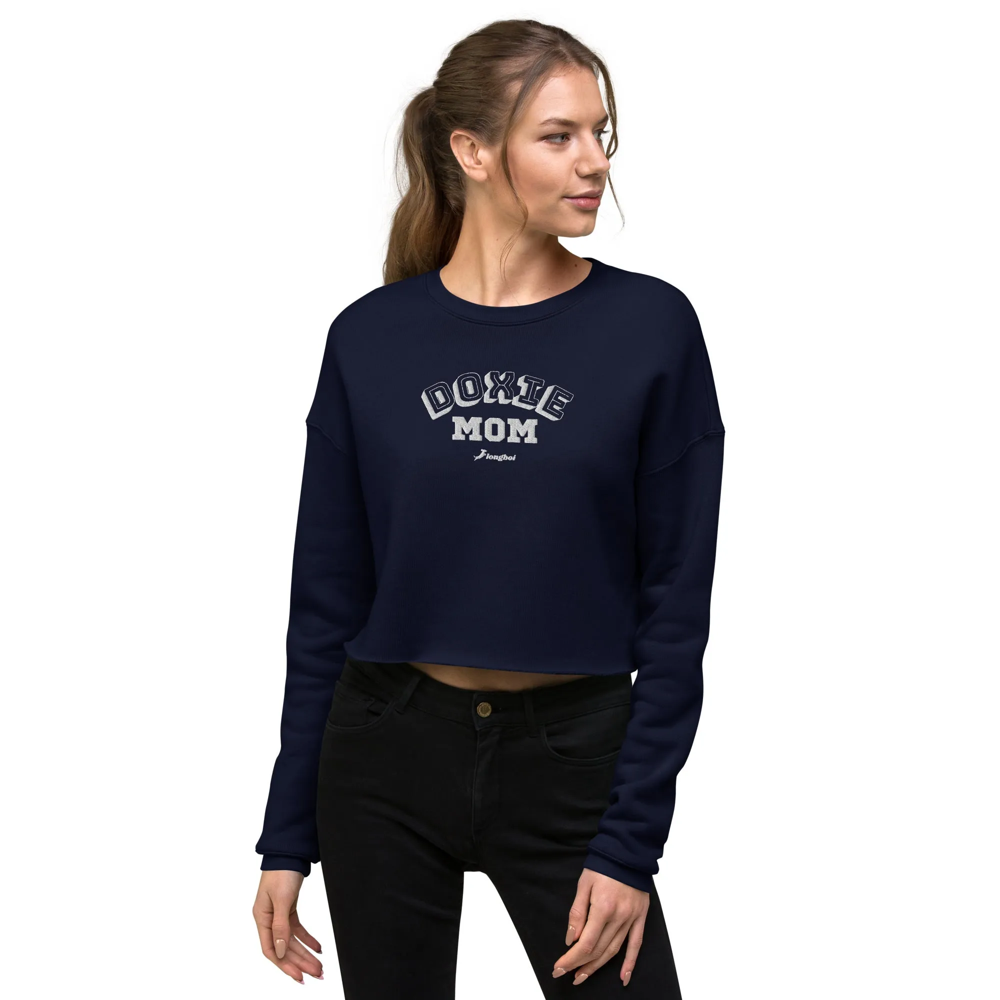 Doxie Mom Embroidered College Crop Sweatshirt