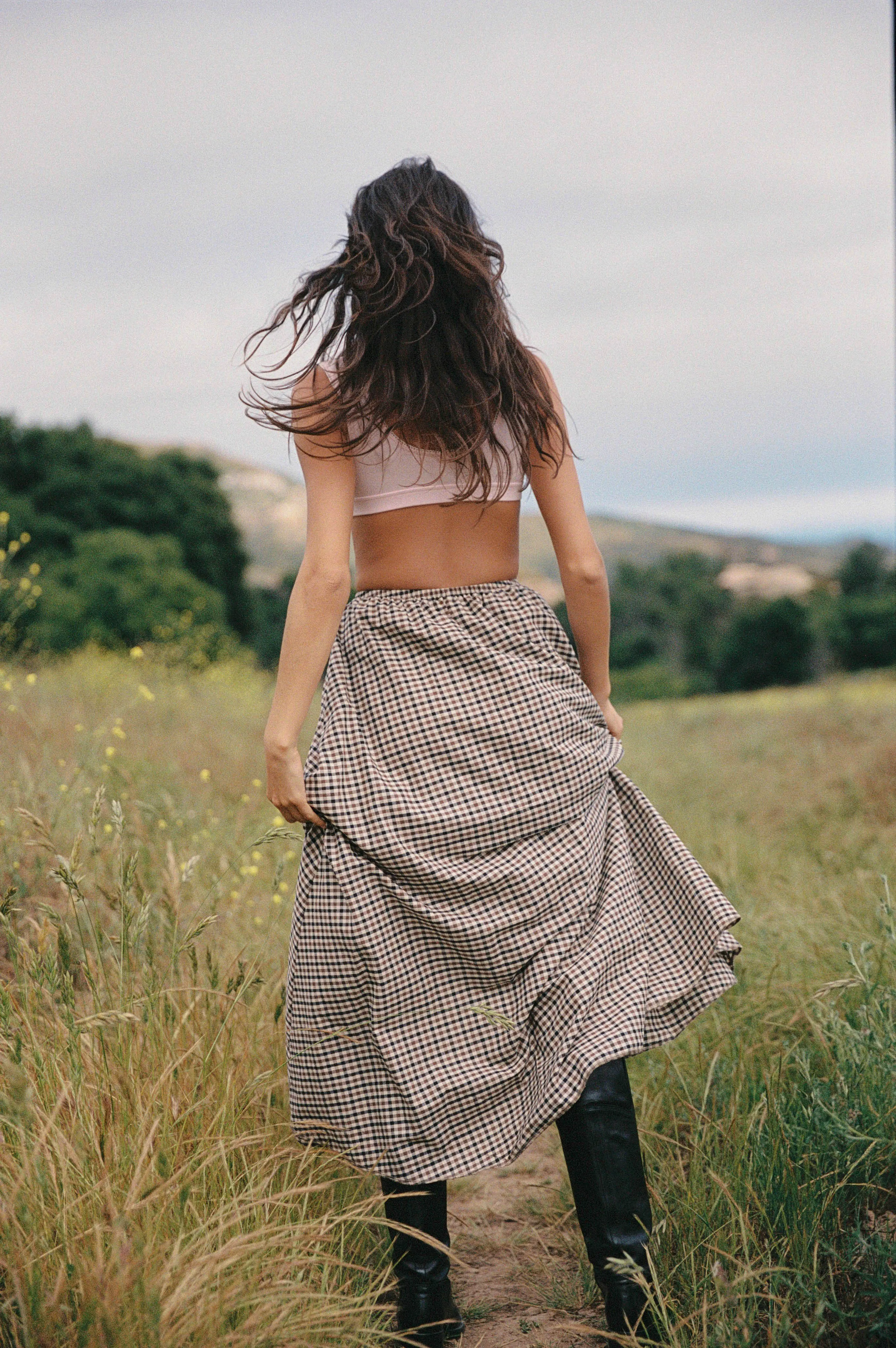 DREAM SKIRT IN TAN GINGHAM