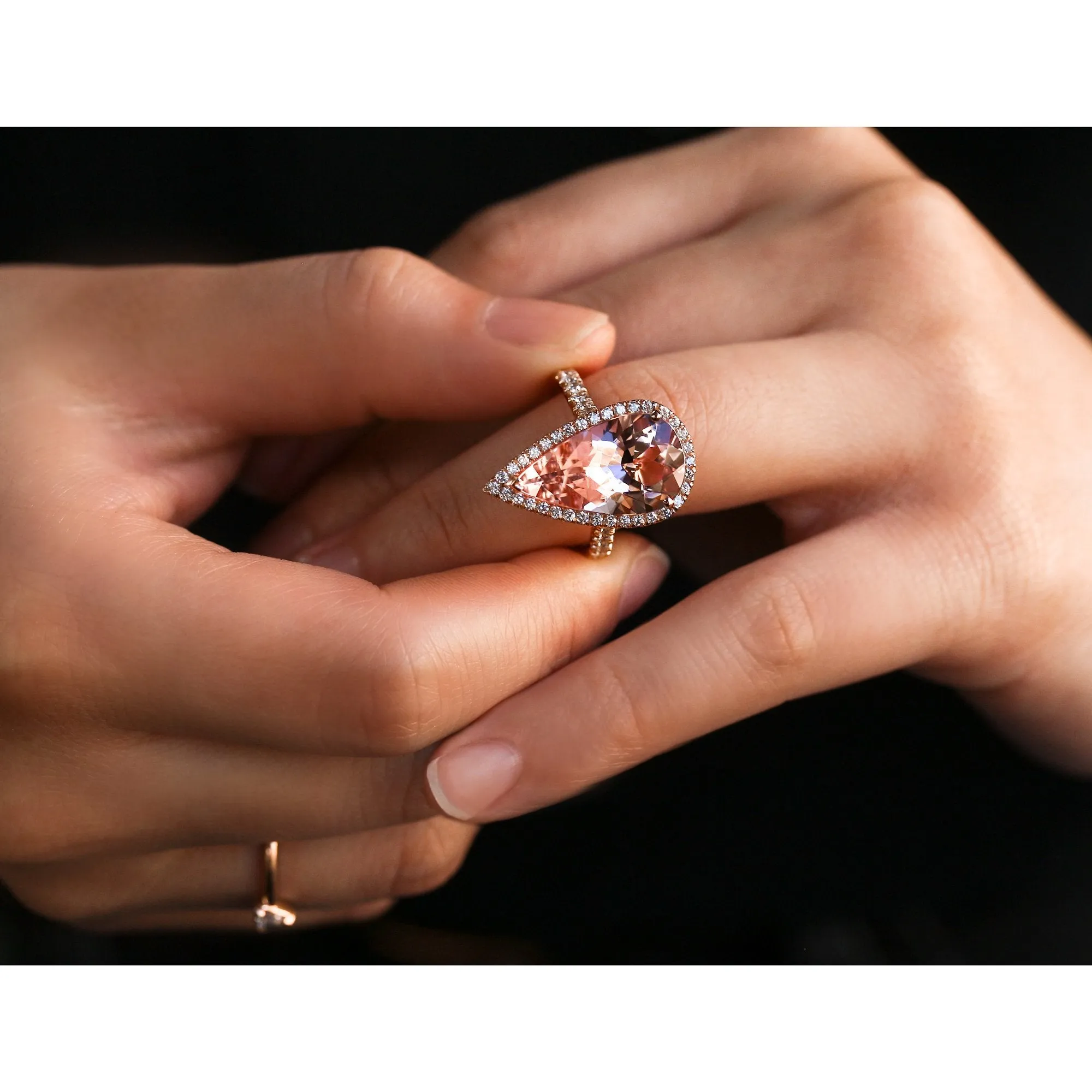 Elongated Pear Morganite Ring