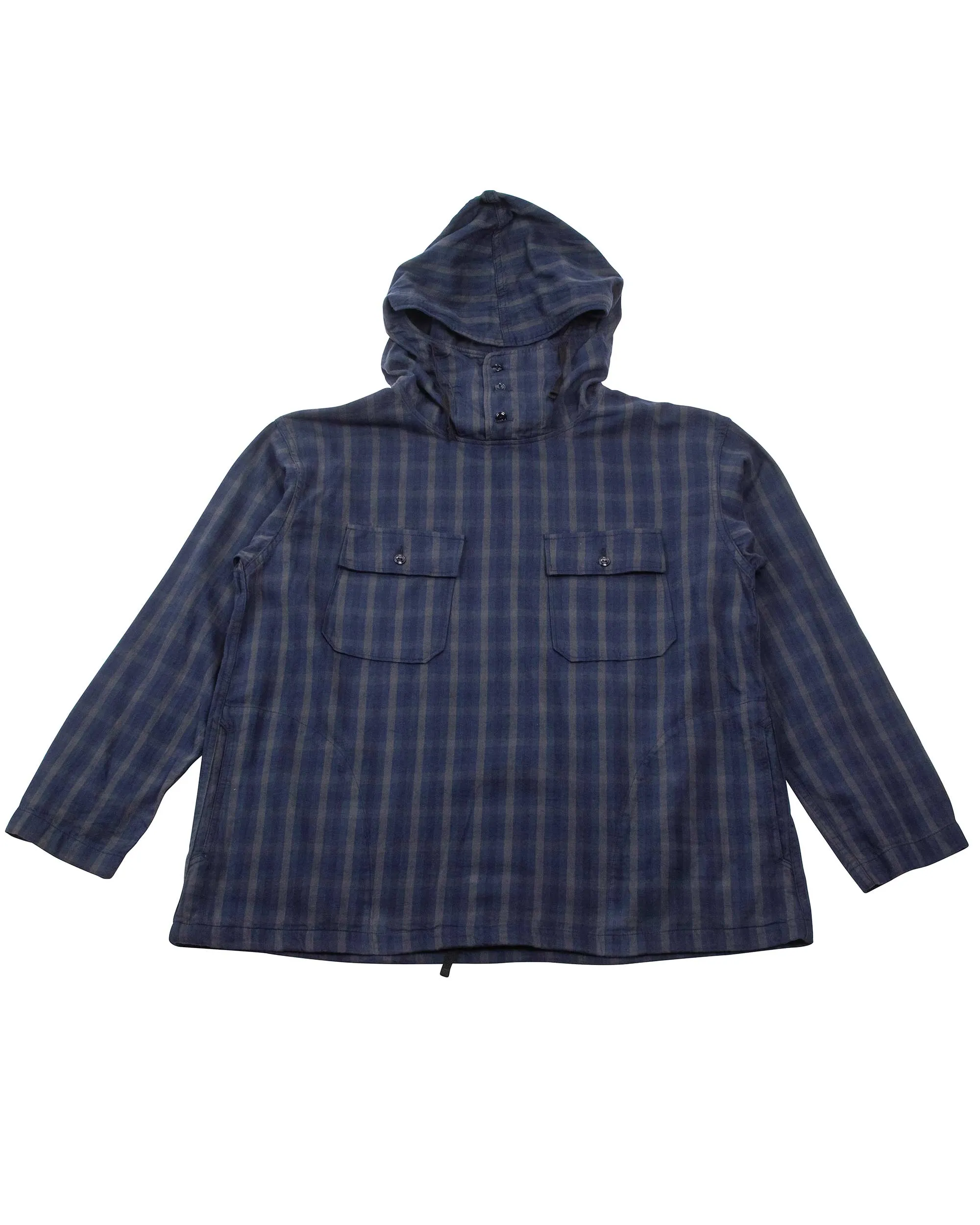 Engineered Garments Cagoule Shirt Navy/Grey Cotton Flannel Plaid