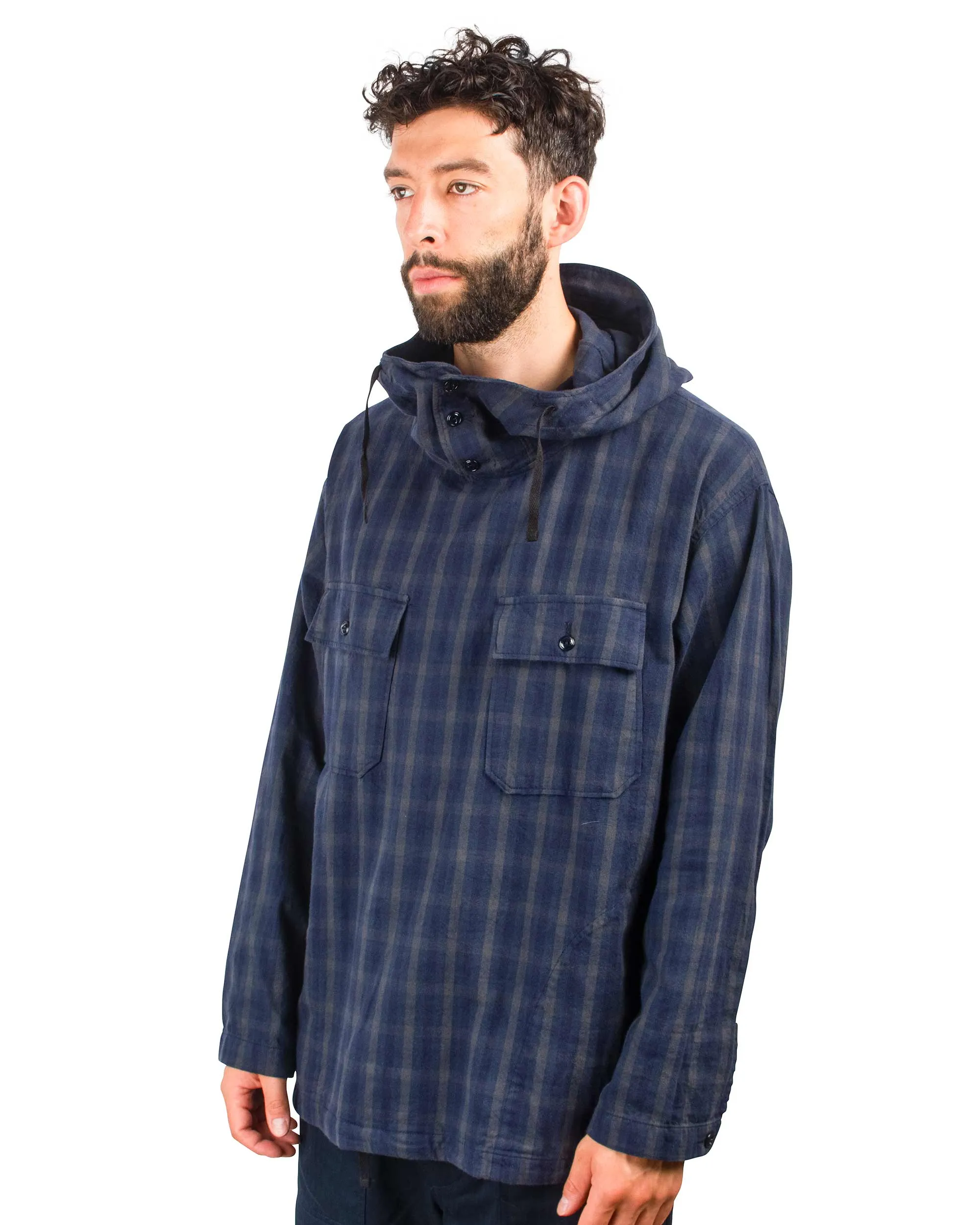 Engineered Garments Cagoule Shirt Navy/Grey Cotton Flannel Plaid