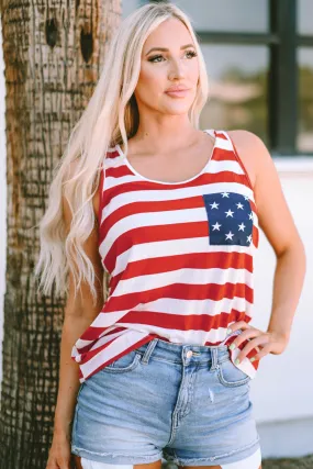 Fiery Red Pocket Patch Stars & Stripes Tank Top