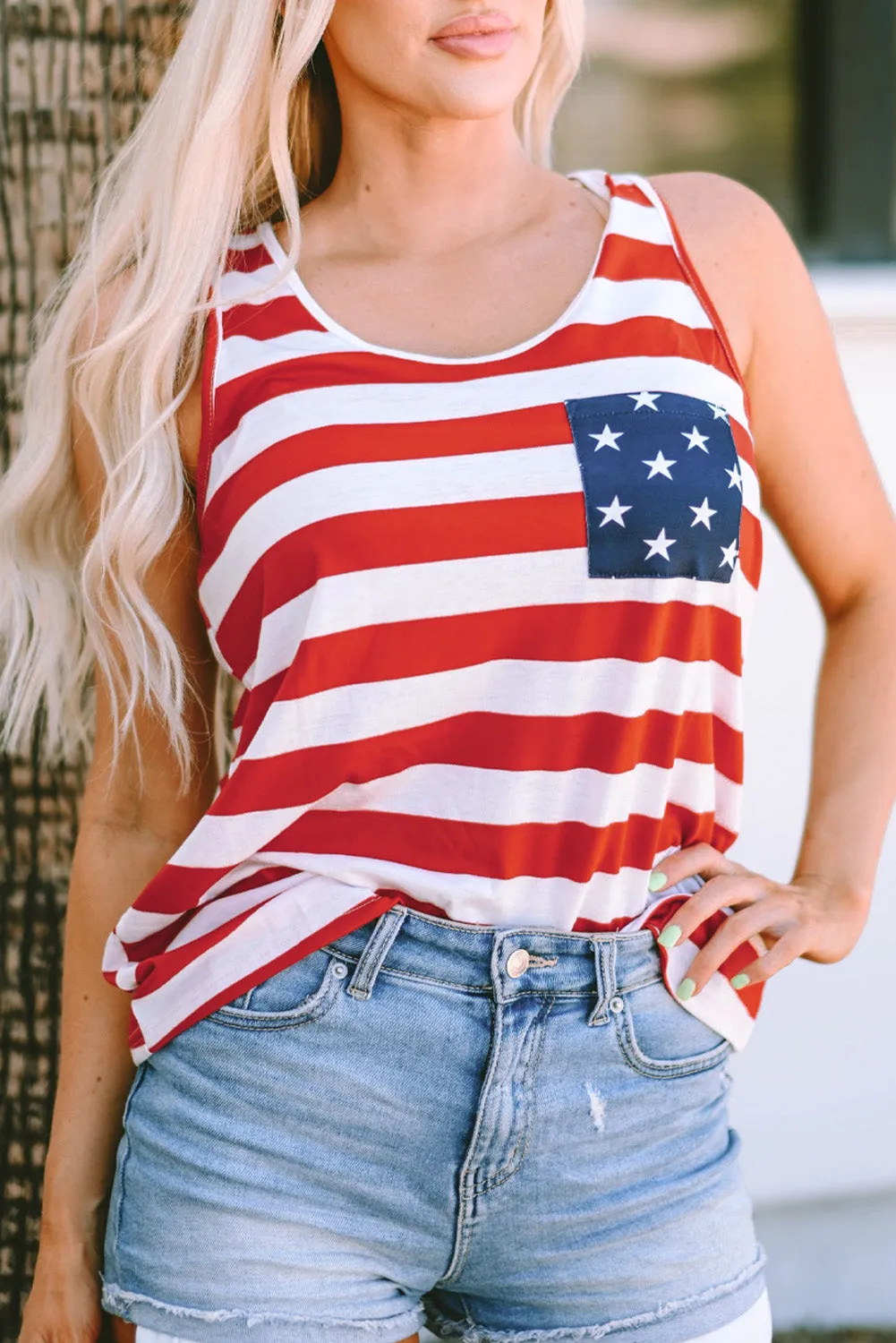 Fiery Red Pocket Patch Stars & Stripes Tank Top