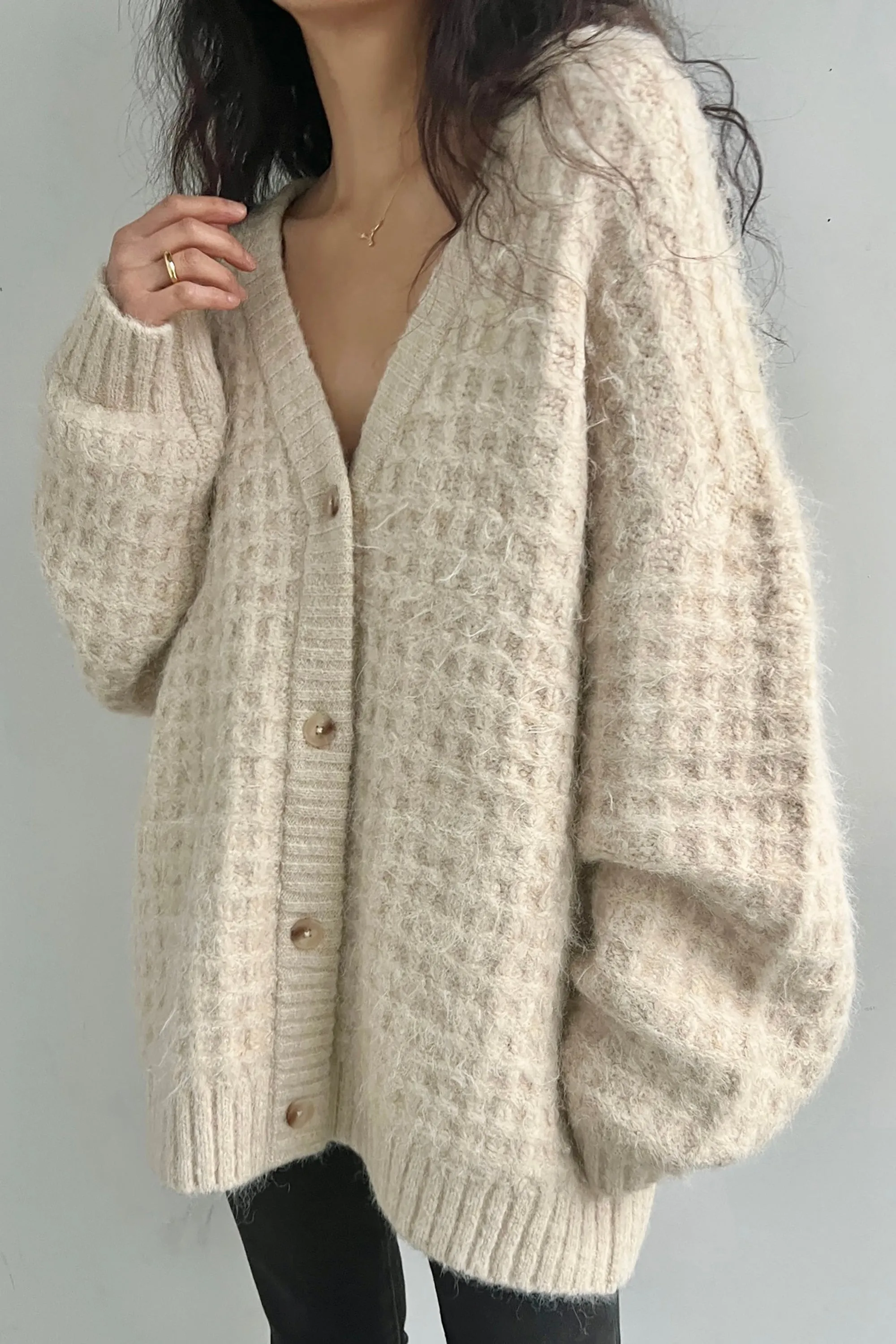 FUZZY BUTTON UP CARDIGAN