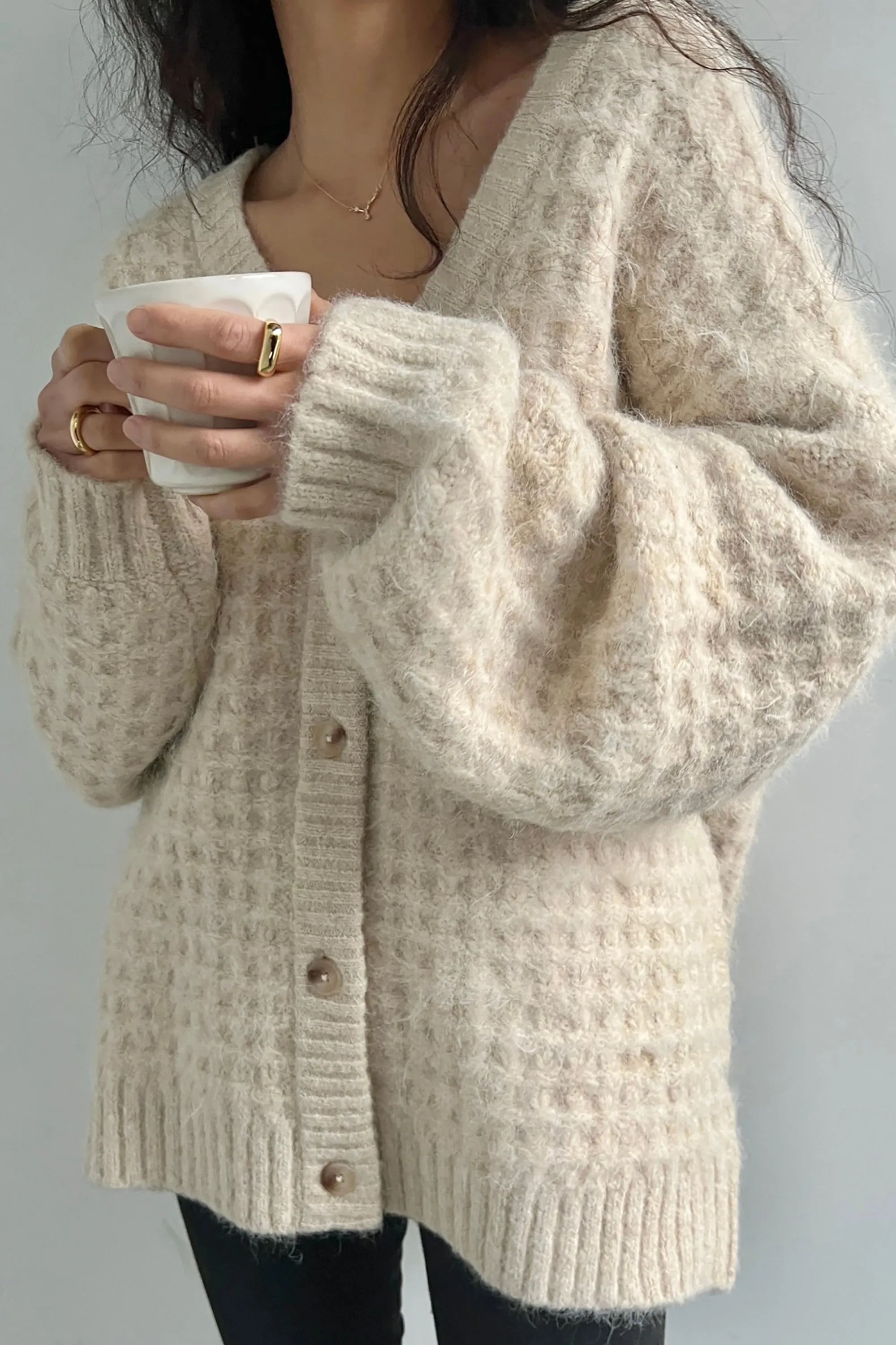 FUZZY BUTTON UP CARDIGAN