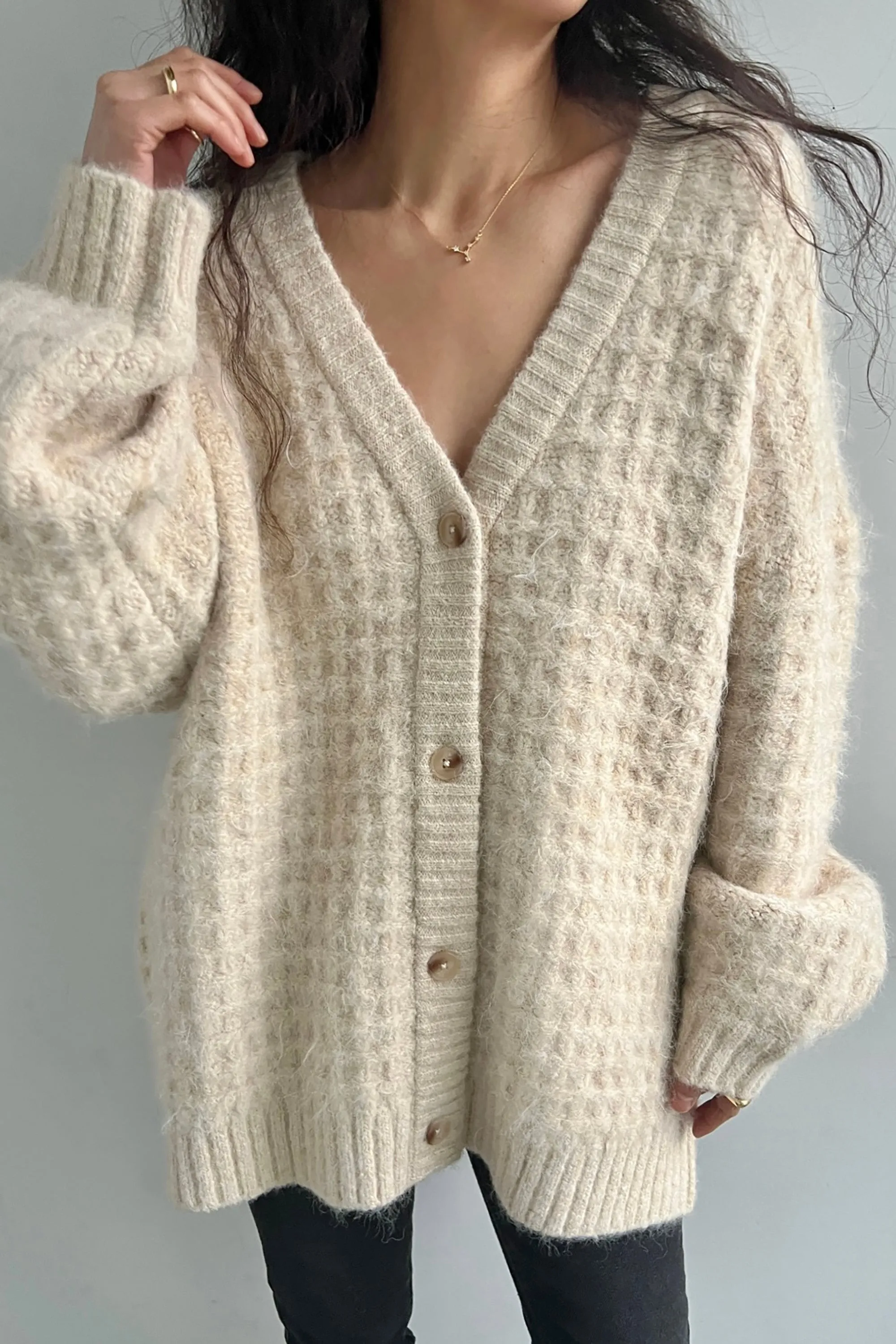 FUZZY BUTTON UP CARDIGAN