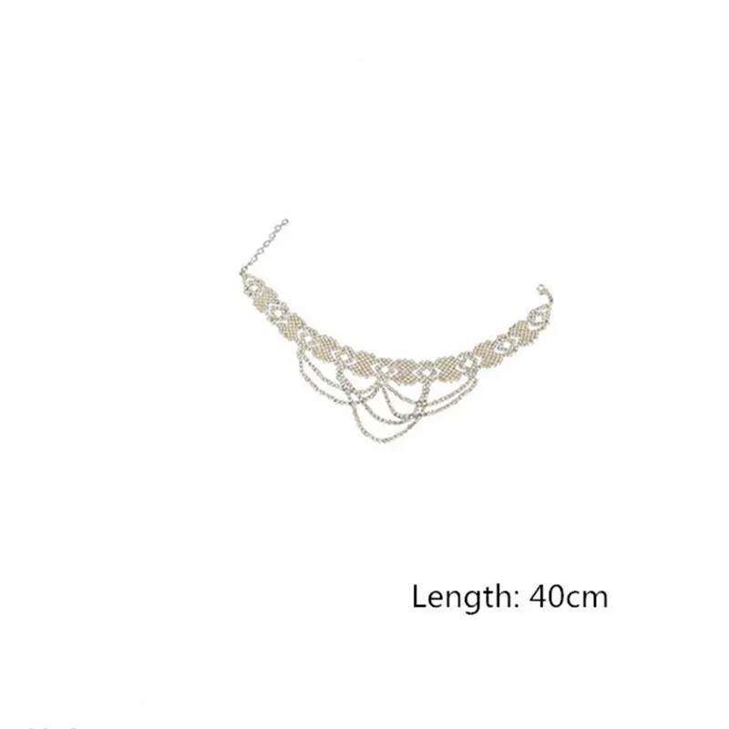 FYUAN Hollow Geometric Crystal Choker Necklaces for Women Long Tassel Rhinestone Necklaces Weddings Jewelry