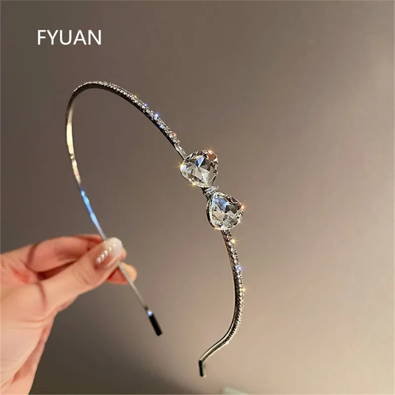 FYUAN Korean Style Rhinestone Hairbands for Women Small Crystal Bowknot HairClip Wedding Hair Accessories Jewelry