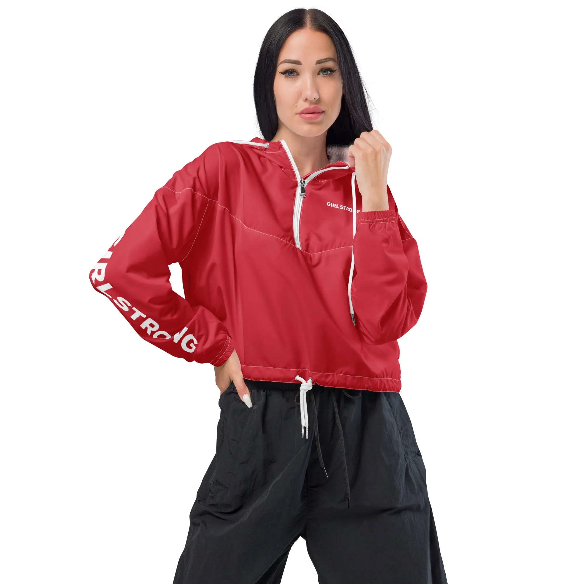 GIRLFRIEND PULLOVER CROP WINDBREAKER RETRO RED GIRLSTRONG