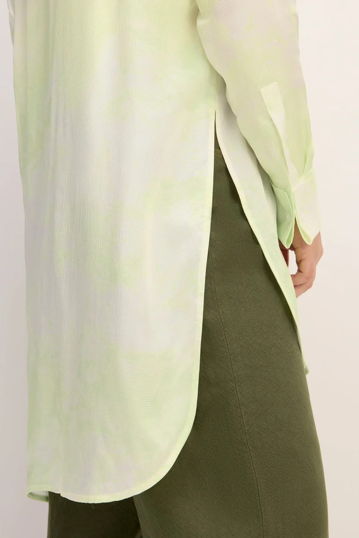 GREEN TIE-DYE SATIN SHIRT