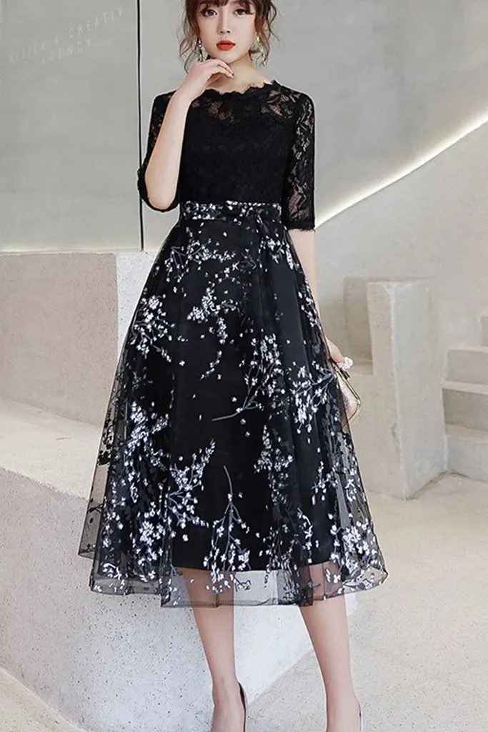 Half Sleeve Lace Top Contrast Midi Dress