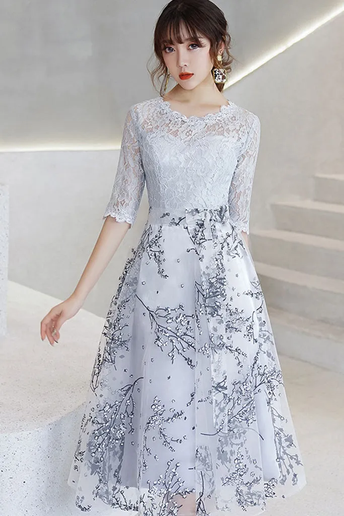 Half Sleeve Lace Top Contrast Midi Dress