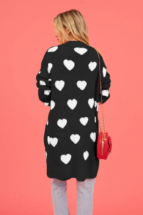 Heart Graphic Open Front Cardigan with Pockets