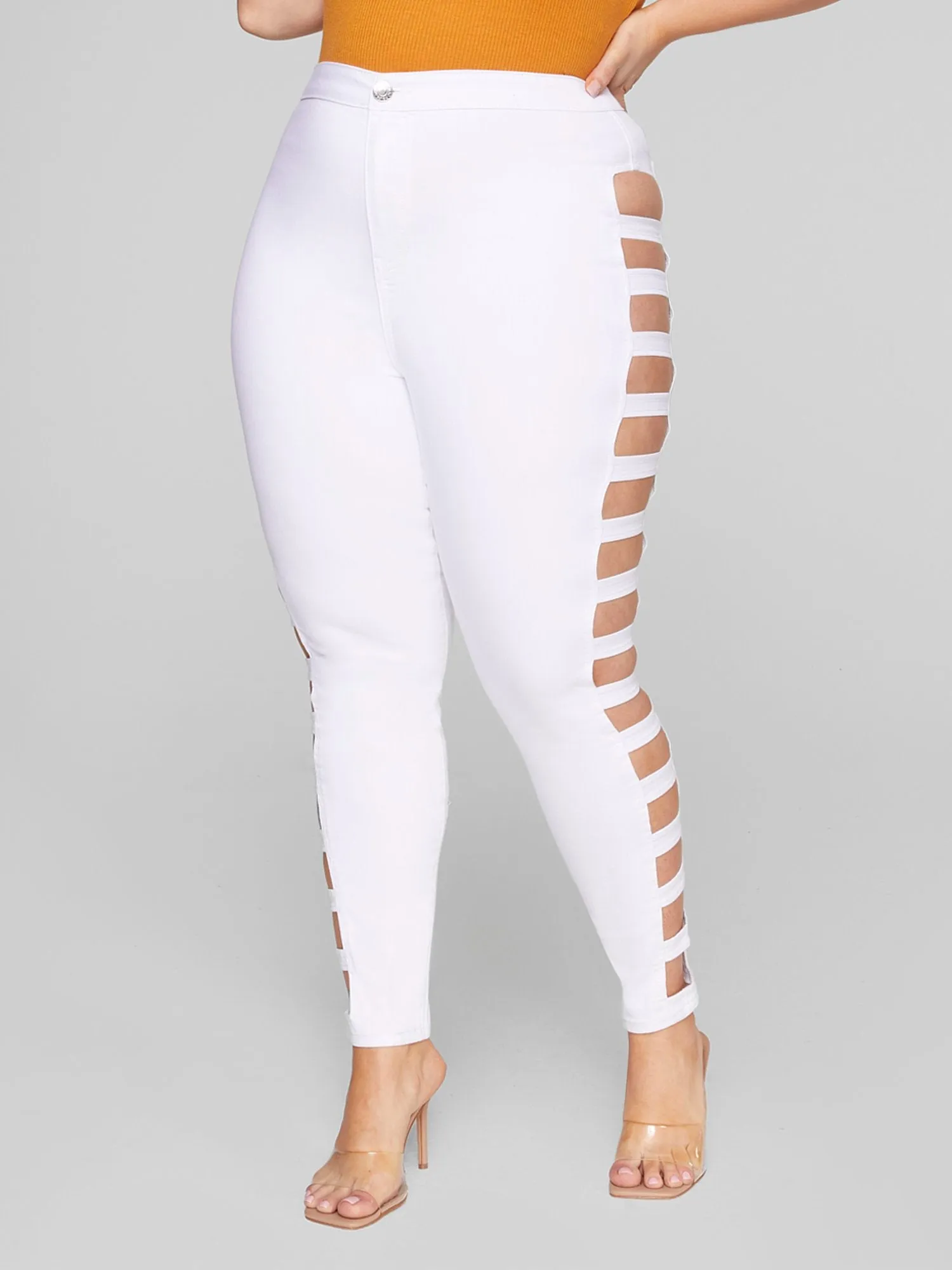 High Rise Skinny Jeans with Side Cutouts