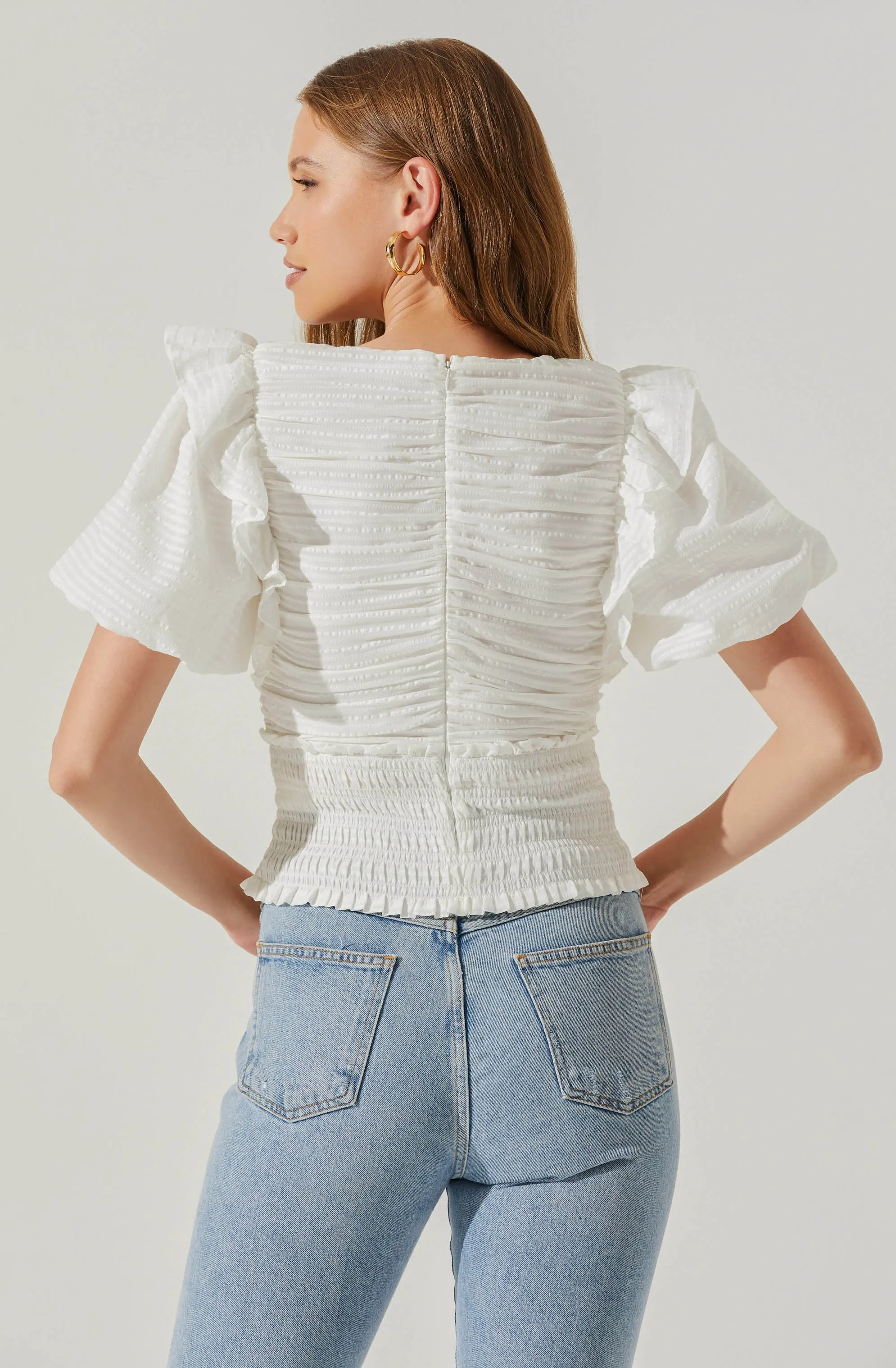 Itzyana Ruched Puff Sleeve Top