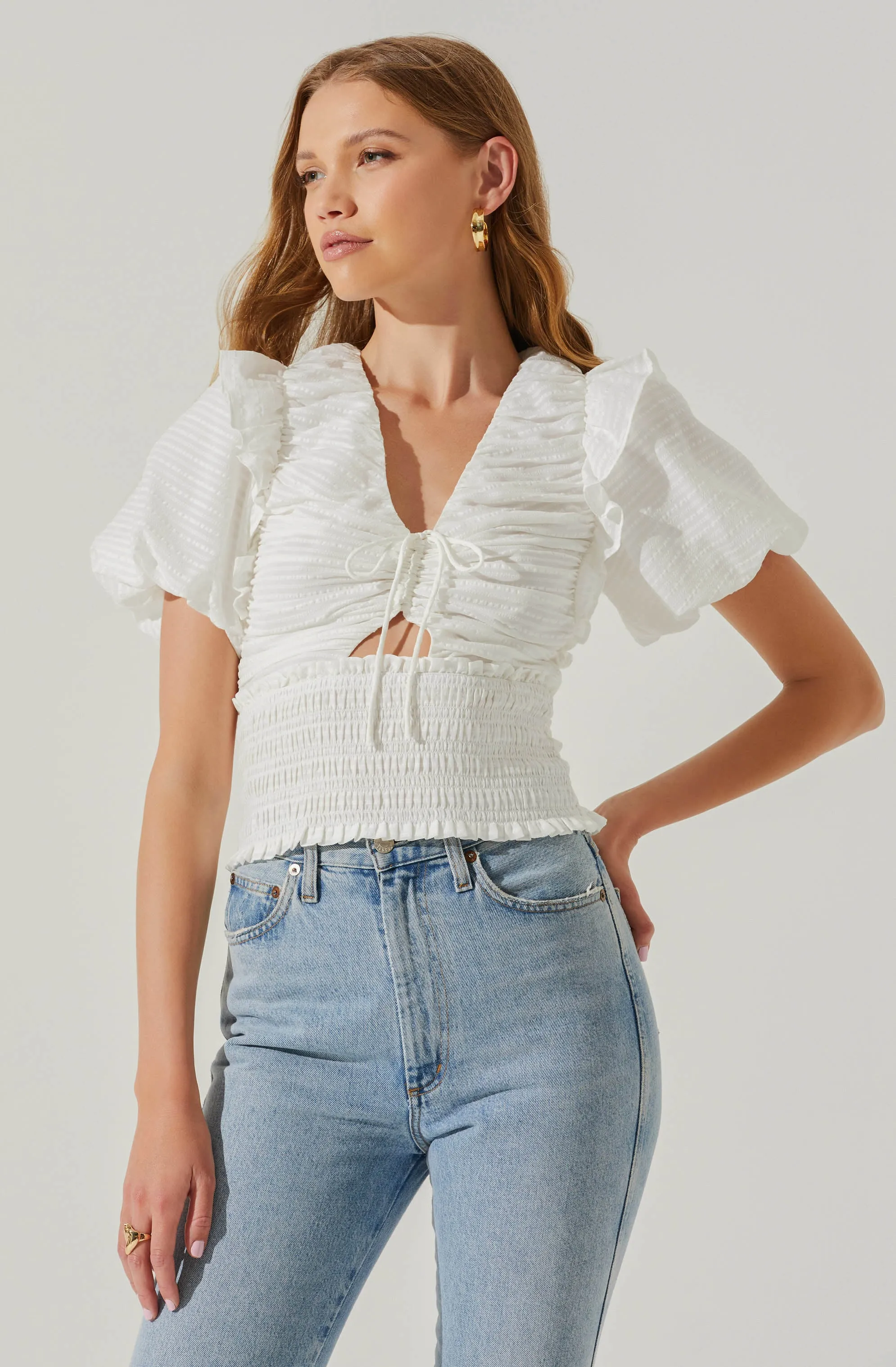 Itzyana Ruched Puff Sleeve Top