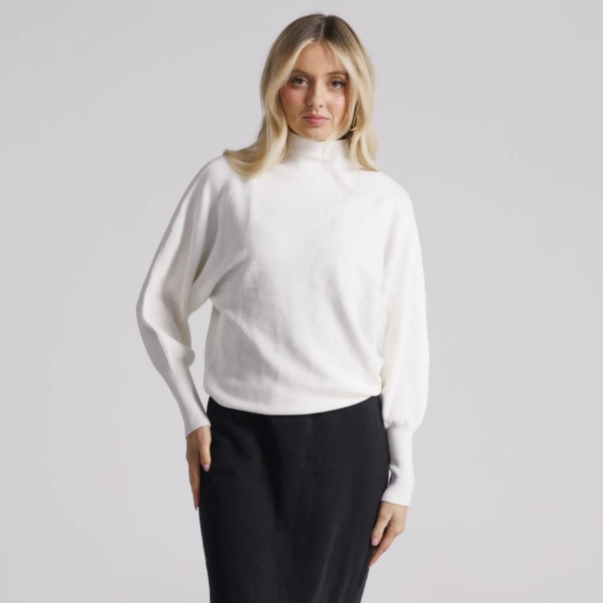 Ivory Vertical Micro Ribbed Dolman Sweater