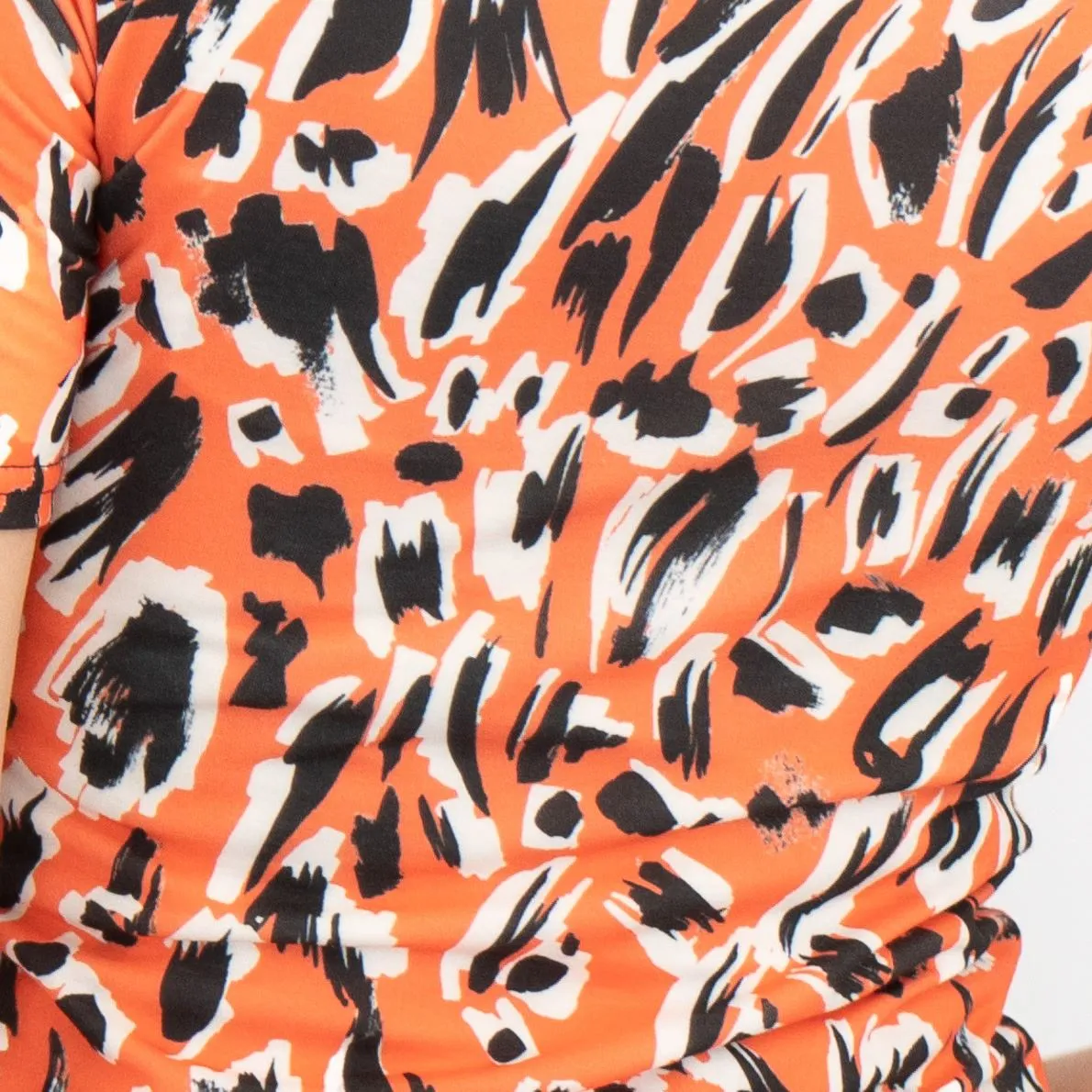 Karen Millen Orange Print Short Sleeve High Neck Tops