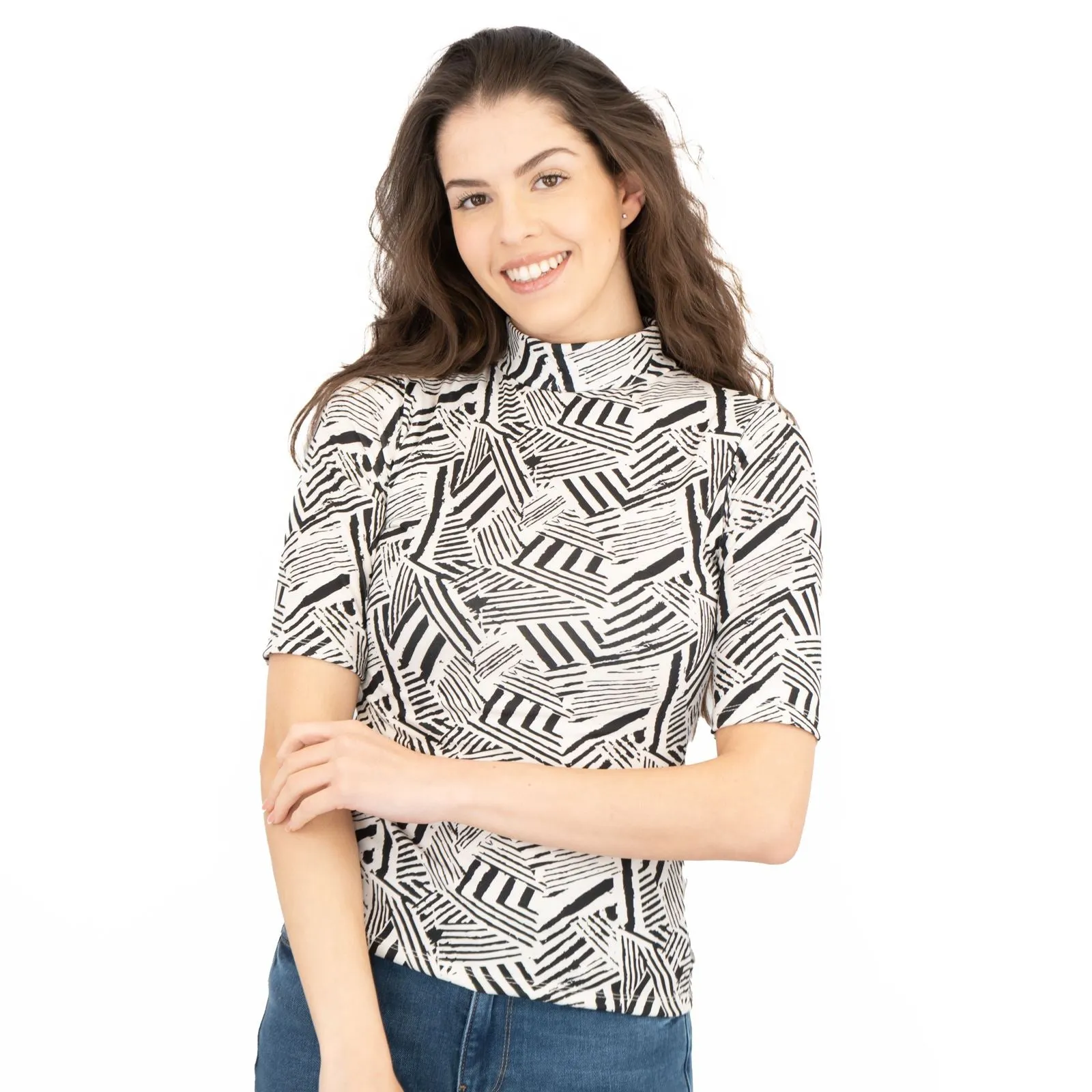 Karen Millen Short Sleeve Black & White Geometric Print Tops