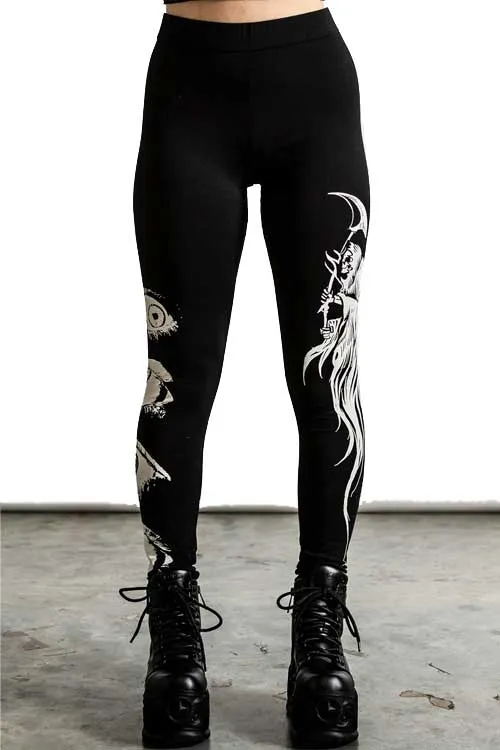 Killstar Insomnia Printed Leggings Eyes and Reaper