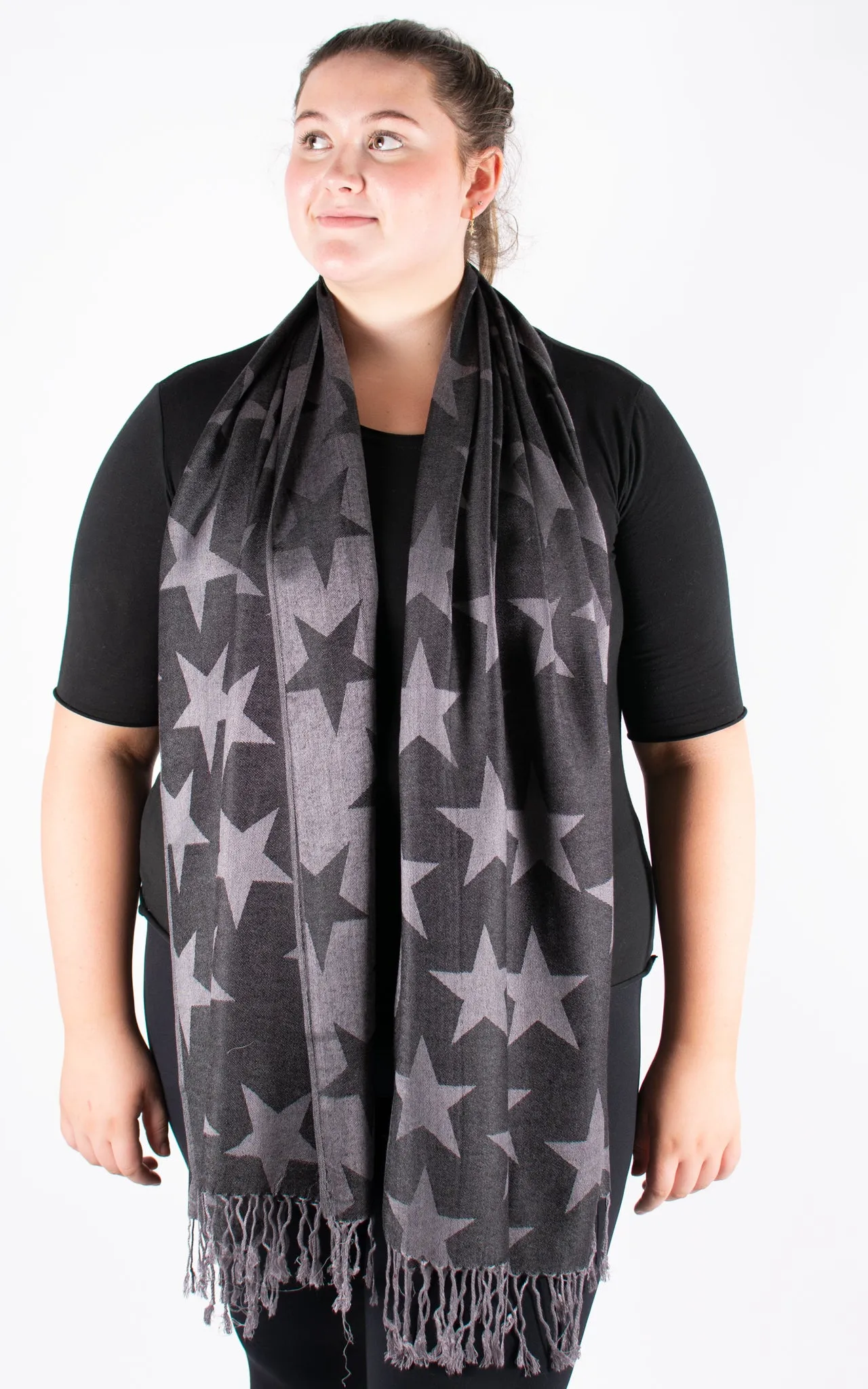 Large Star Print Patterned Pashmina | Black