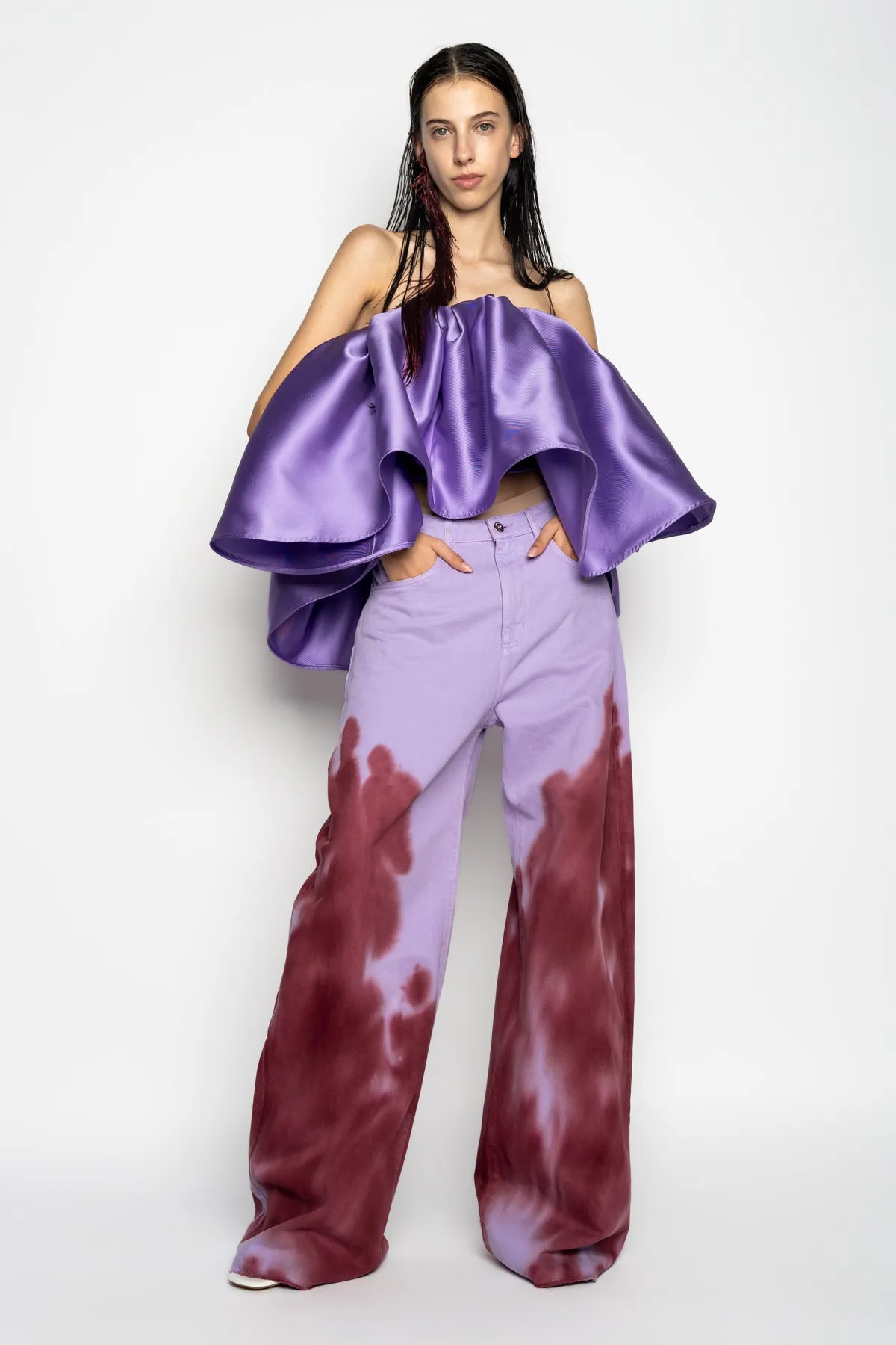 LILAC AND BURGUNDY TIE DYE BOYFRIEND TROUSERS