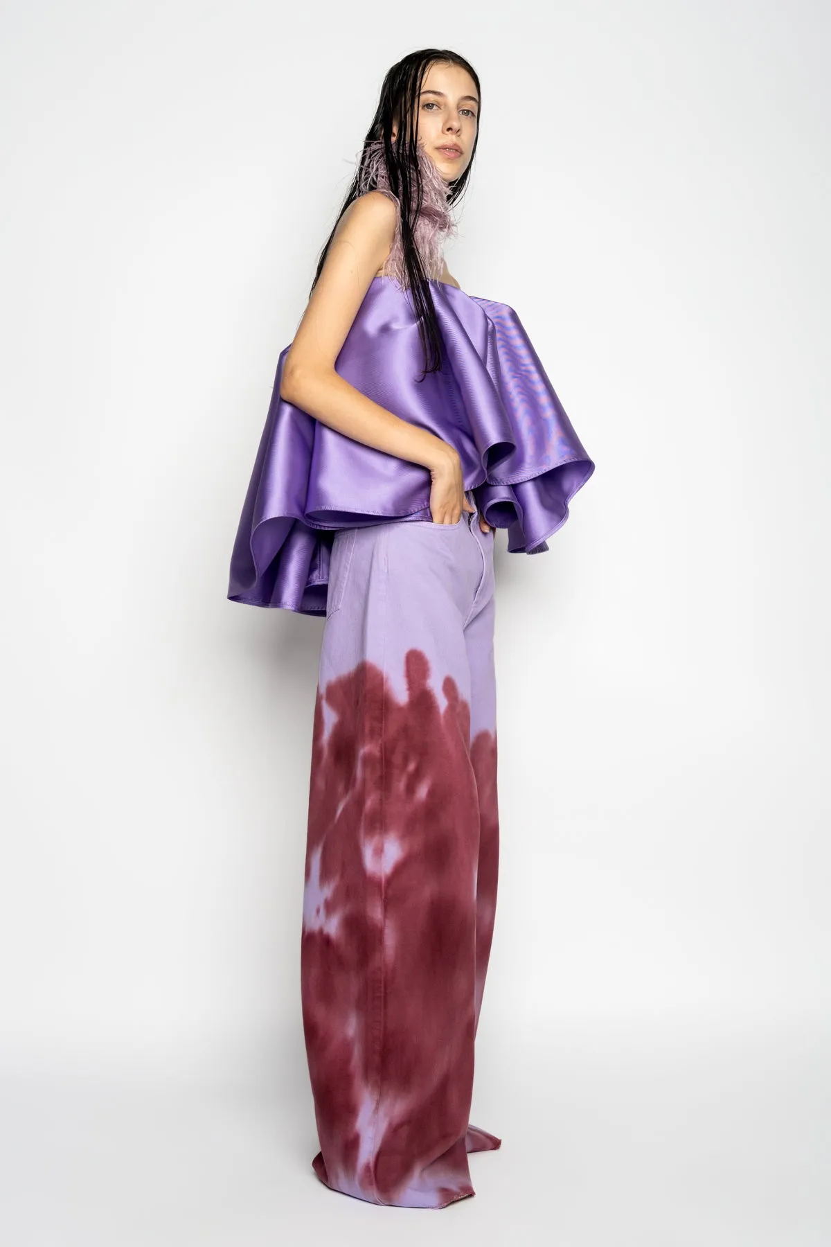 LILAC AND BURGUNDY TIE DYE BOYFRIEND TROUSERS