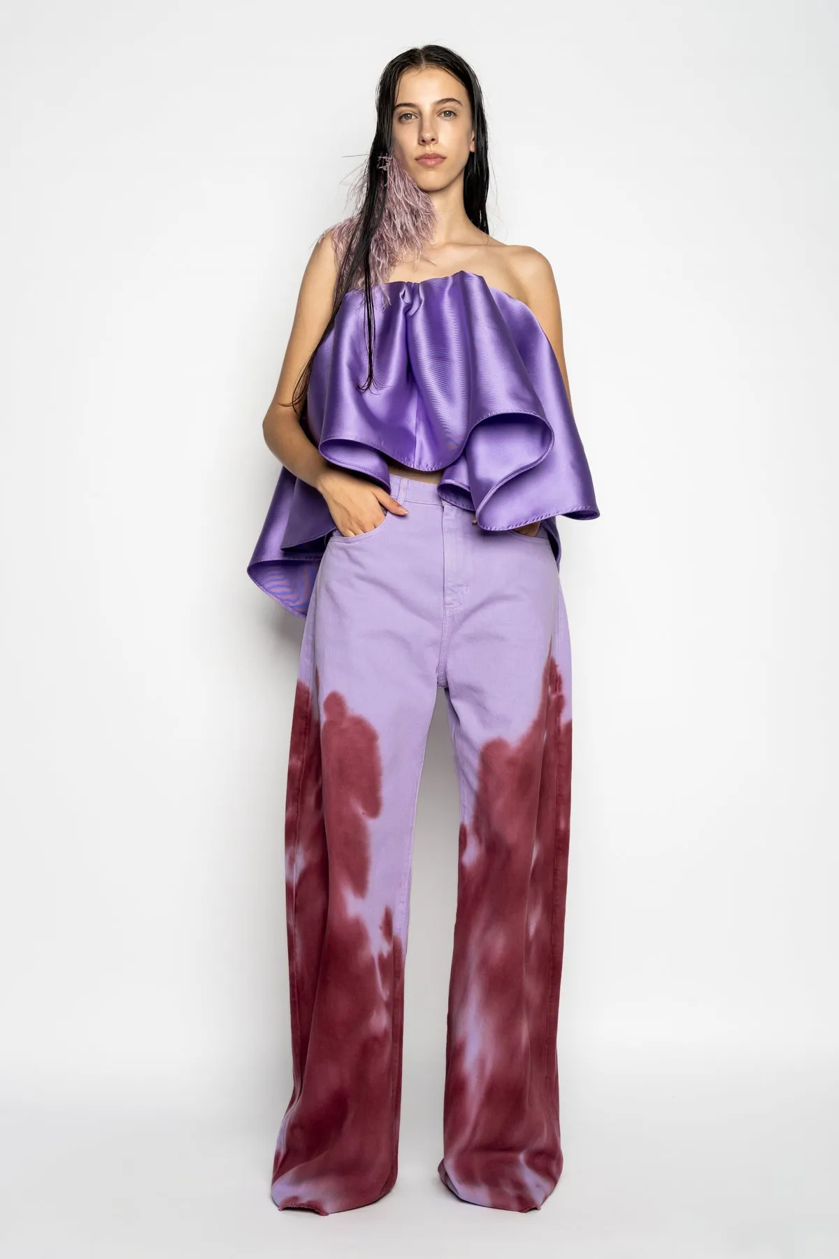 LILAC AND BURGUNDY TIE DYE BOYFRIEND TROUSERS