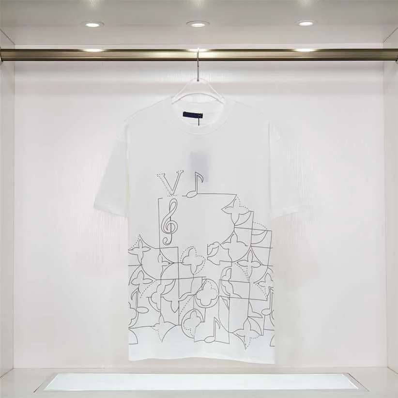 LV - Men 'White' Designers Note Letters Finely Embroidered Oversized T-Shirt LV803