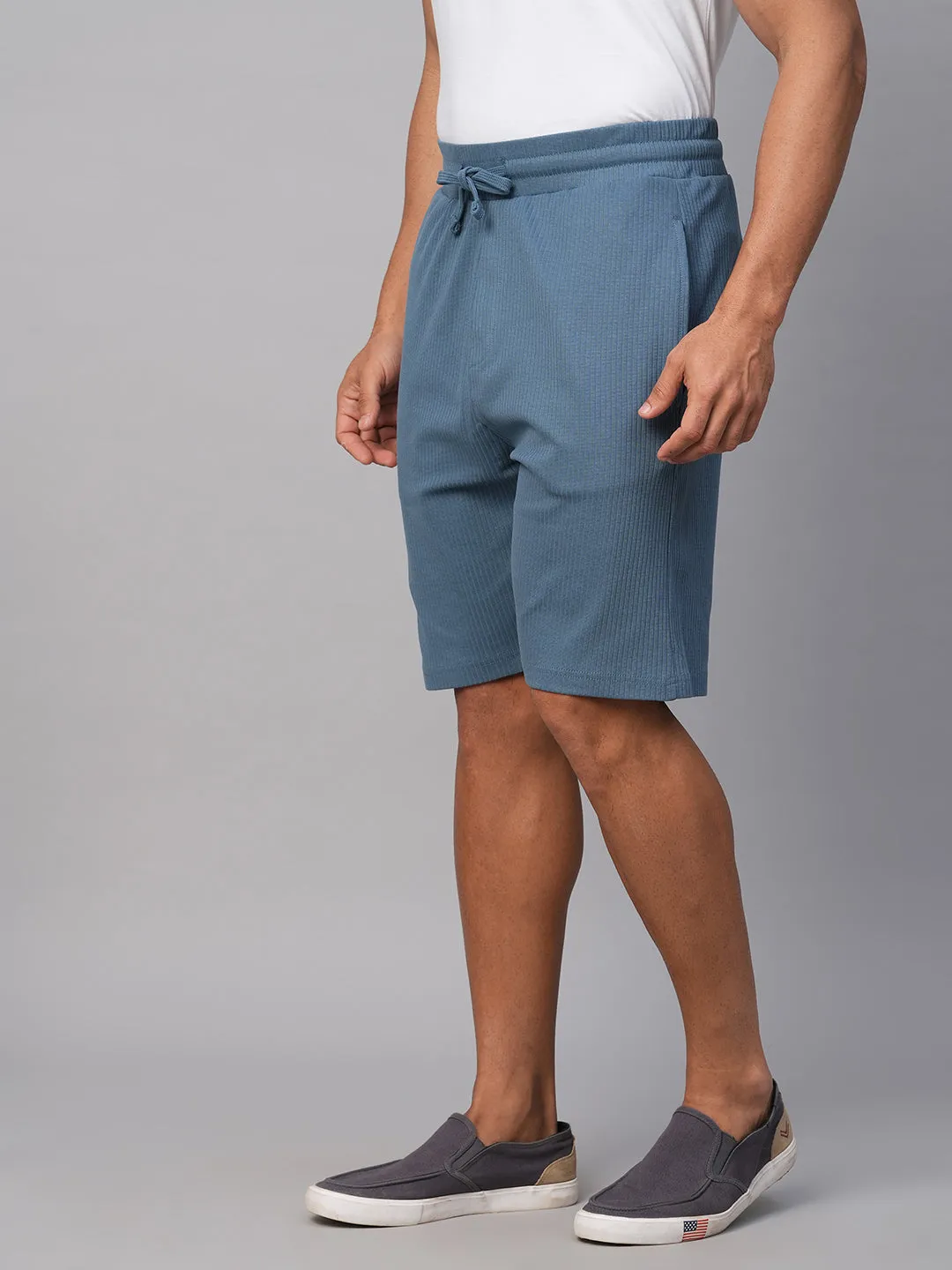 Men's Blue Cotton Elastane Regular Fit Shorts