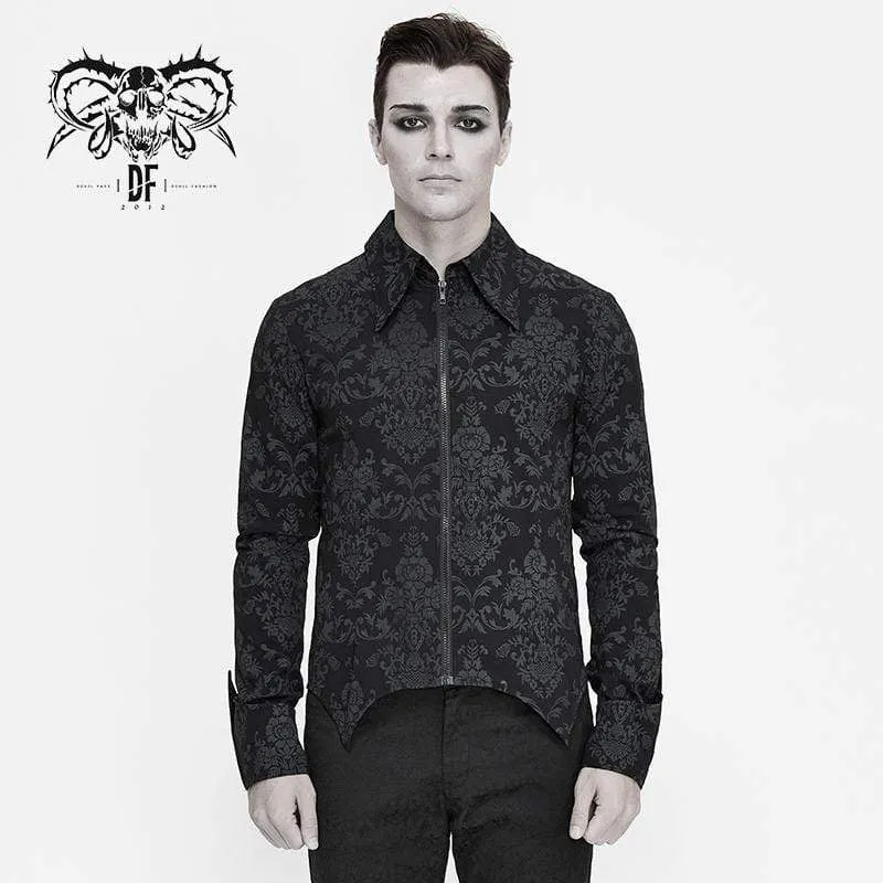 Men's Gothic Front Zip Jacquard Shirts